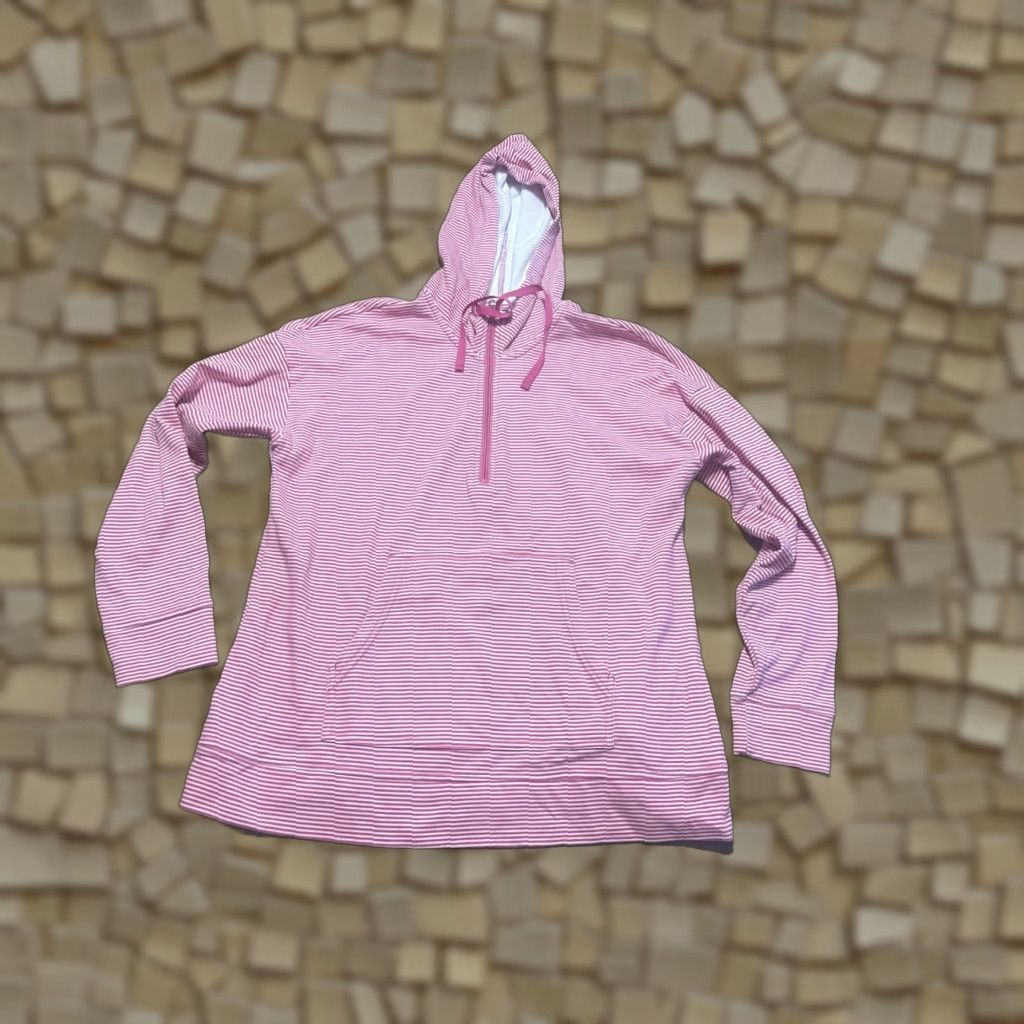 Croft & Barrow Croft & Barrow Hoodie Women's Large Pink Striped Long Sleeve Pullover Casual Fall Spring Summer Size L / US 10 / IT 46 - 1 Thumbnail