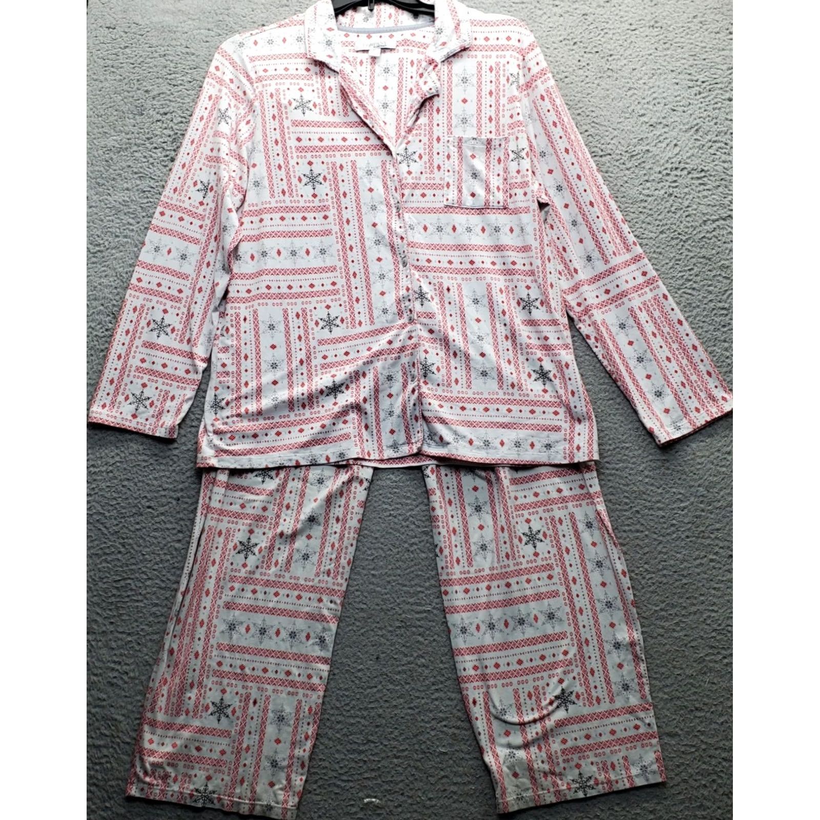 Ellen Tracy Ellen Tracy Pajama Set Womens L Multicolor Snow Flag Print Winter Button Front Size ONE SIZE - 2 Thumbnail