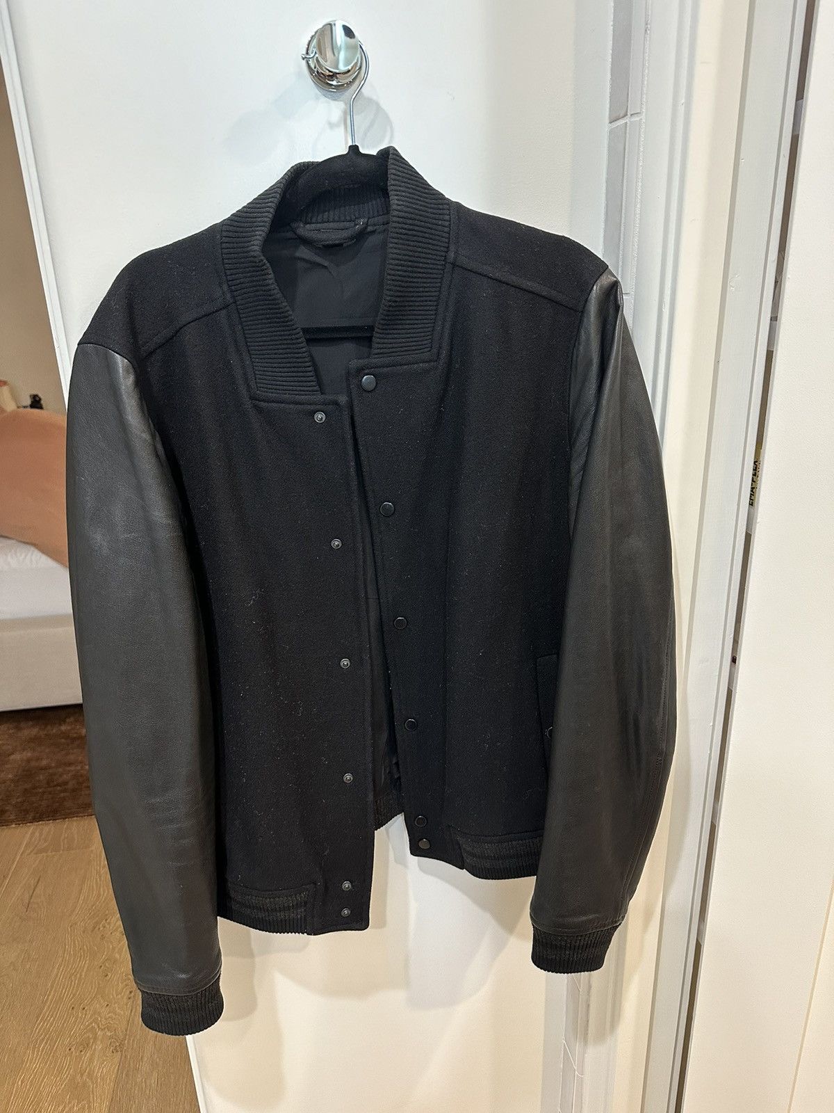 image of Allsaints Bomber With Leather Sleeves in Black, Men's (Size XL)