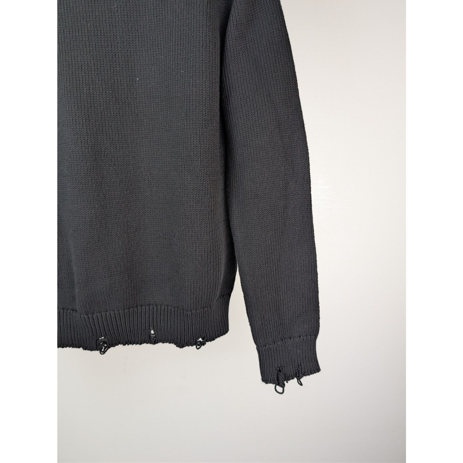 Saint Laurent Paris o1rshd1 Distressed Cotton Knit Crew-Neck Sweater in Black Size US M / EU 48-50 / 2 - 5 Thumbnail