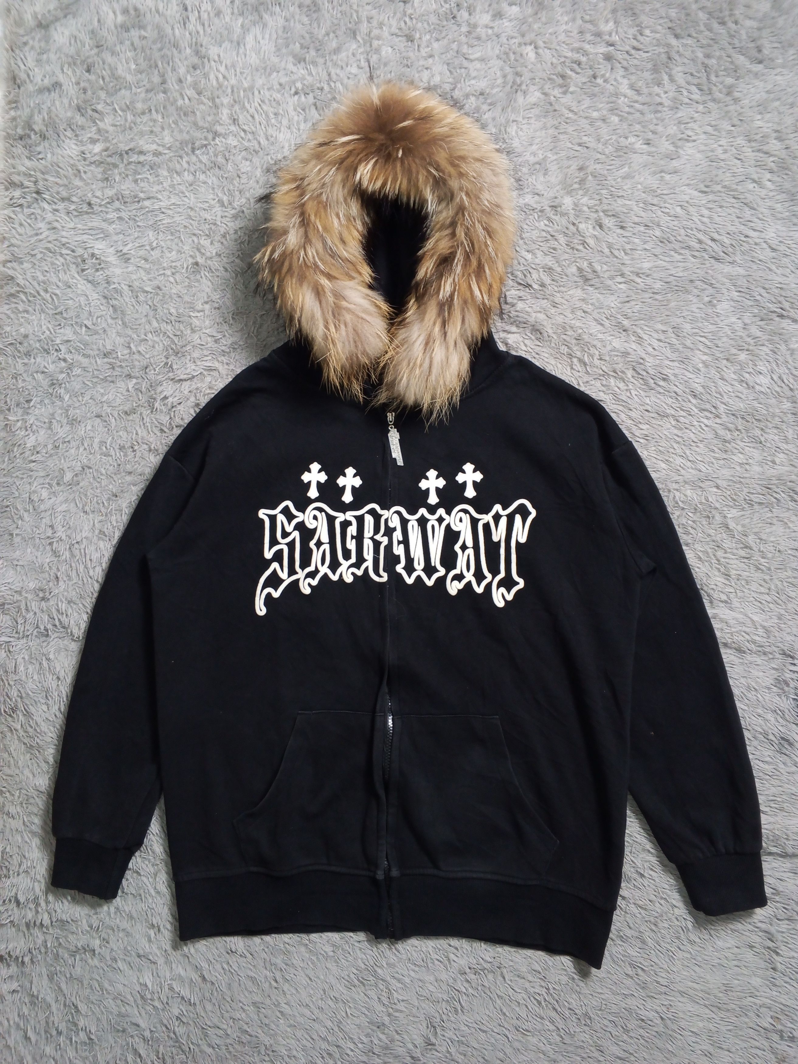 Japanese Brand Faux Fur Hoodie Japan Brand SARWAT Chrome Heart Cross Size US L / EU 52-54 / 3 - 1 Thumbnail