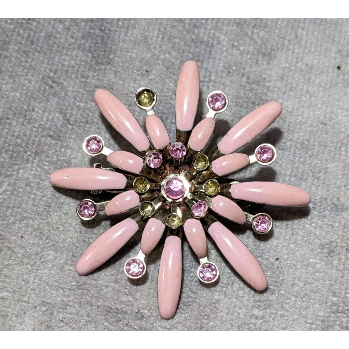 Other Vintage Pink Floral Sunburst Rhinestone Brooch Size ONE SIZE - 3 Thumbnail