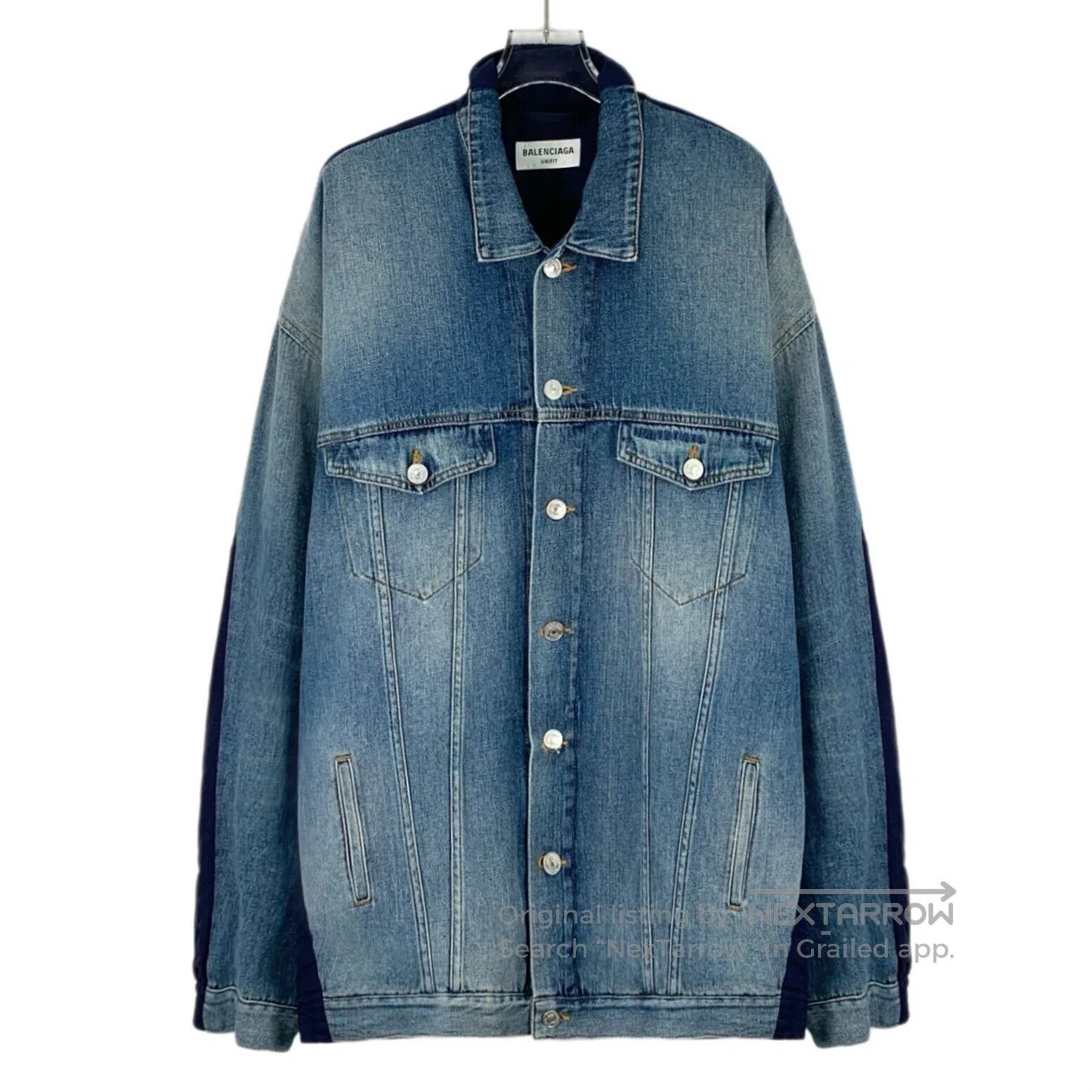 Balenciaga Balenciaga Blue Washed Distressed Cotton Collared Single B Size US M / EU 48-50 / 2 - 1 Thumbnail