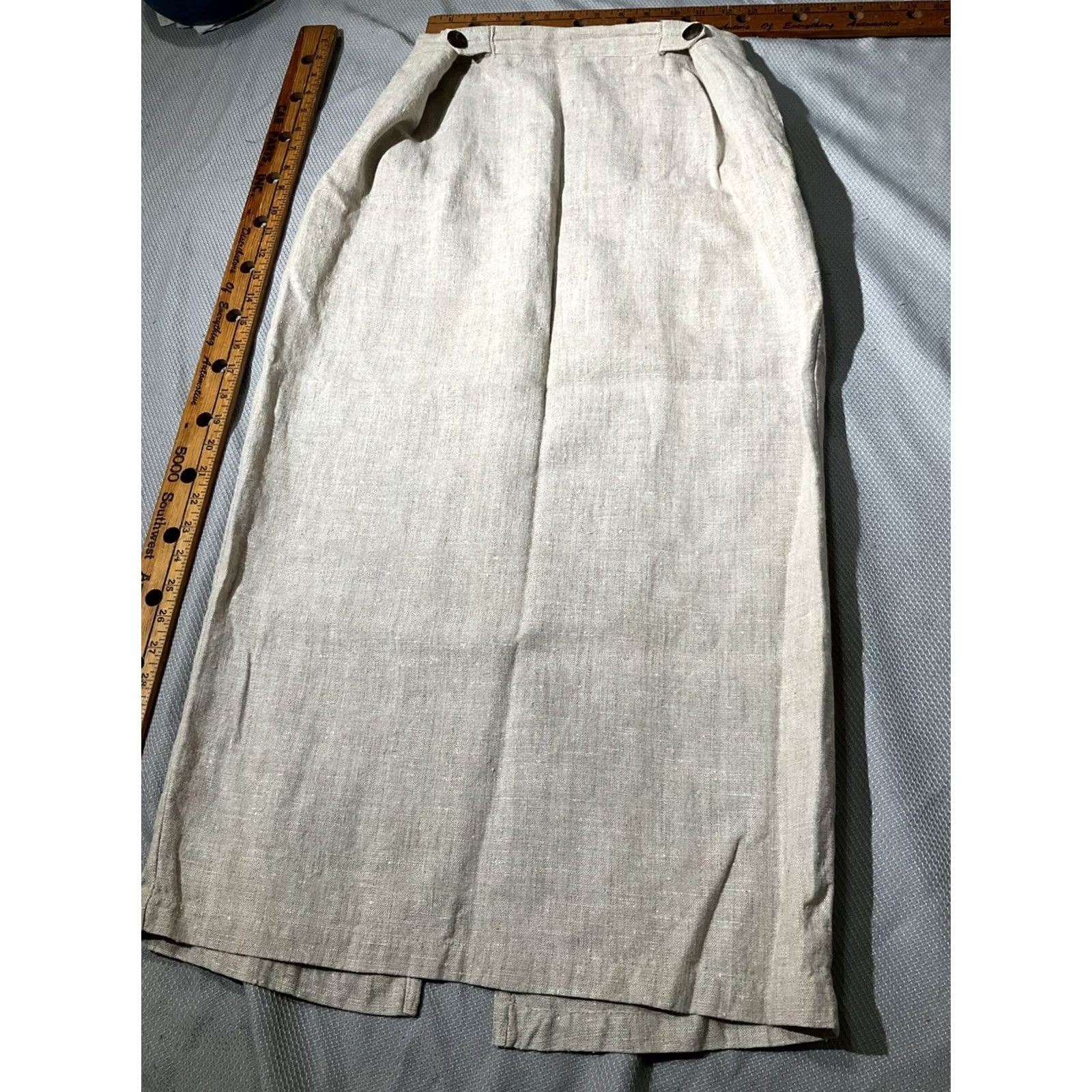 Vintage VINTAGE Eggplant Skirt Womens US Size 2 Beige 100% Linen Pencil Button Elastic Waist Long Skirt Body/Workwear/Party Womens Size 26" / US 2 / IT 38 - 3 Thumbnail