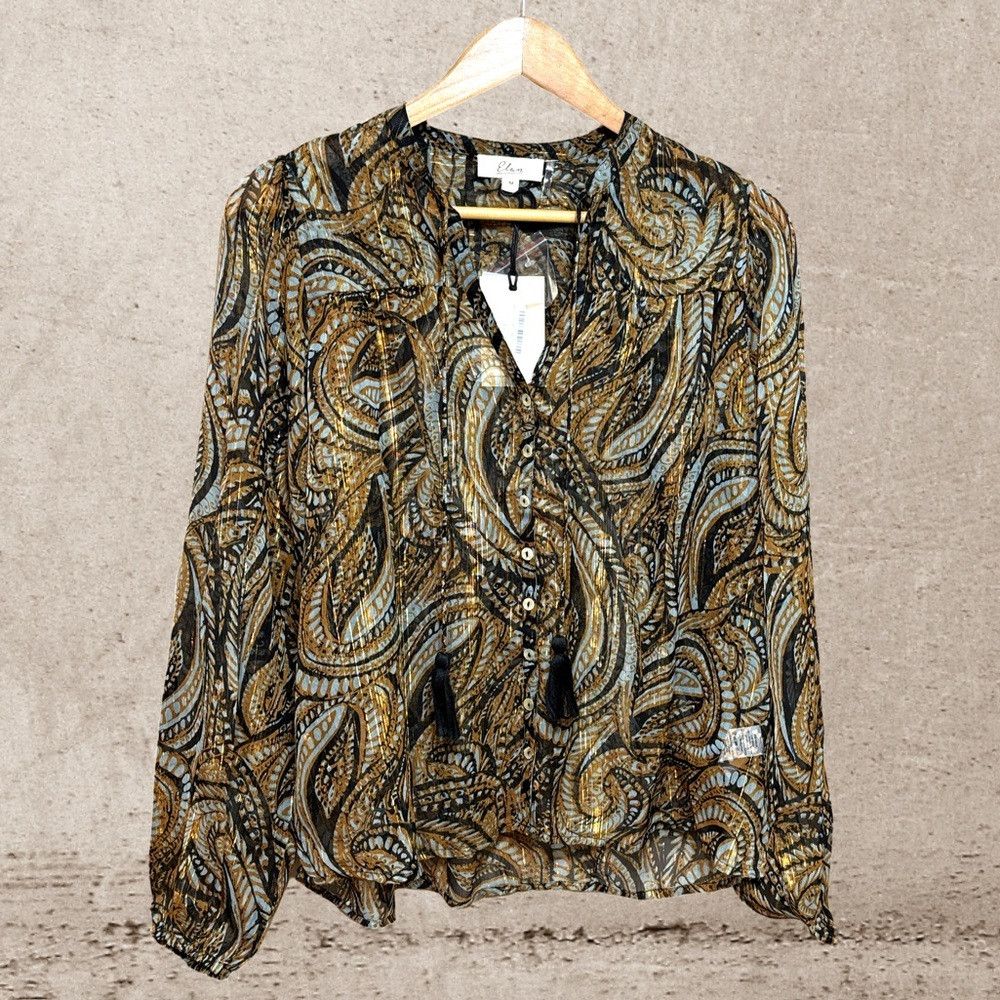 ELAN Elan Sheer Paisley Blouse with Metallic Gold NWT Size M / US 6-8 / IT 42-44 - 1 Thumbnail