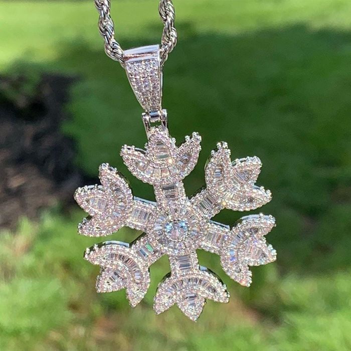Cuban Link Chain SnowFlake Pendant Rope Chain Cuban Chain Figaro