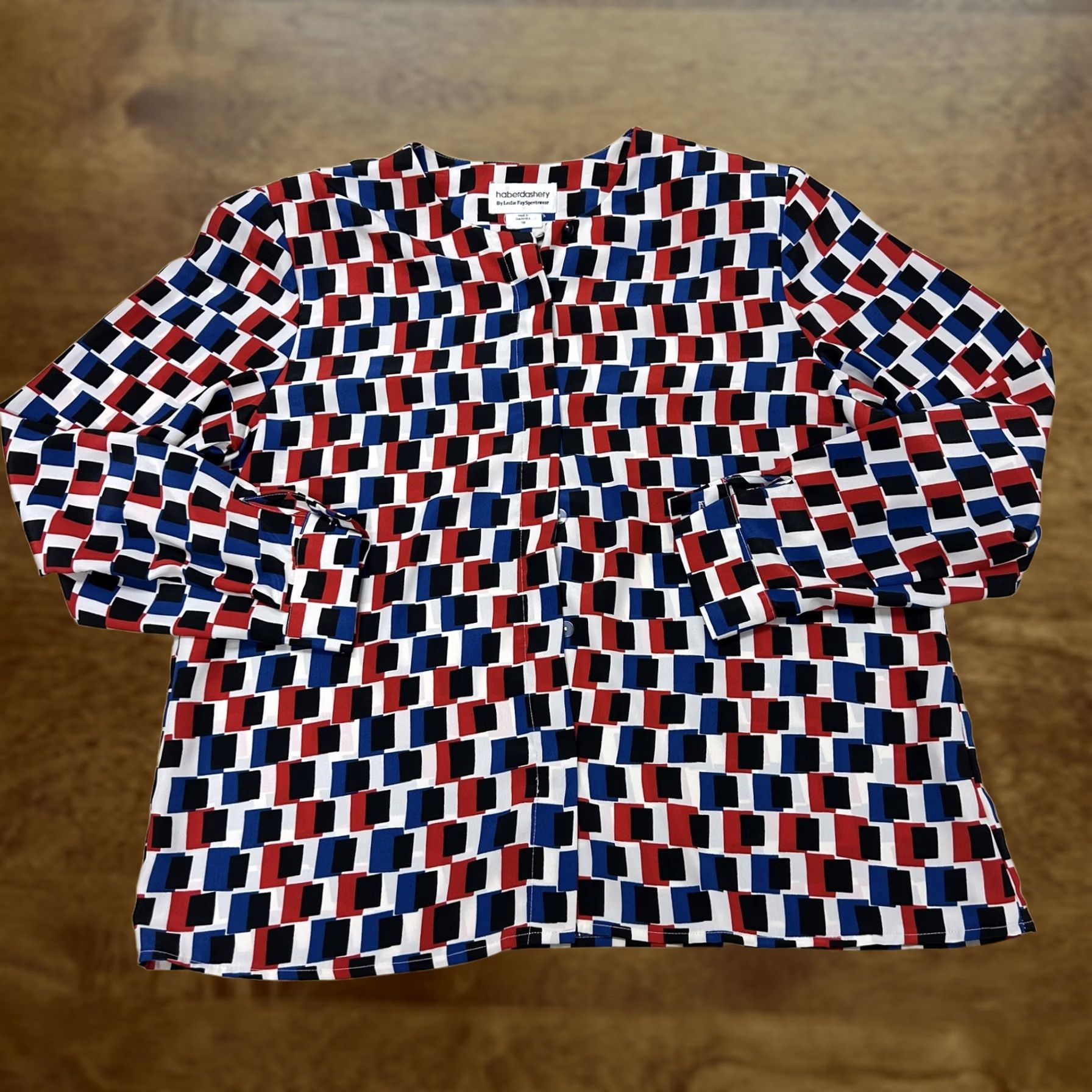 Haberdashery Blouse Womens 18 Multicolor Geometric Button Front Long Sleeve Shirt Womens 18 Multicolor Geometric Button Front Long Sleeve, Women's (Size Xxl)