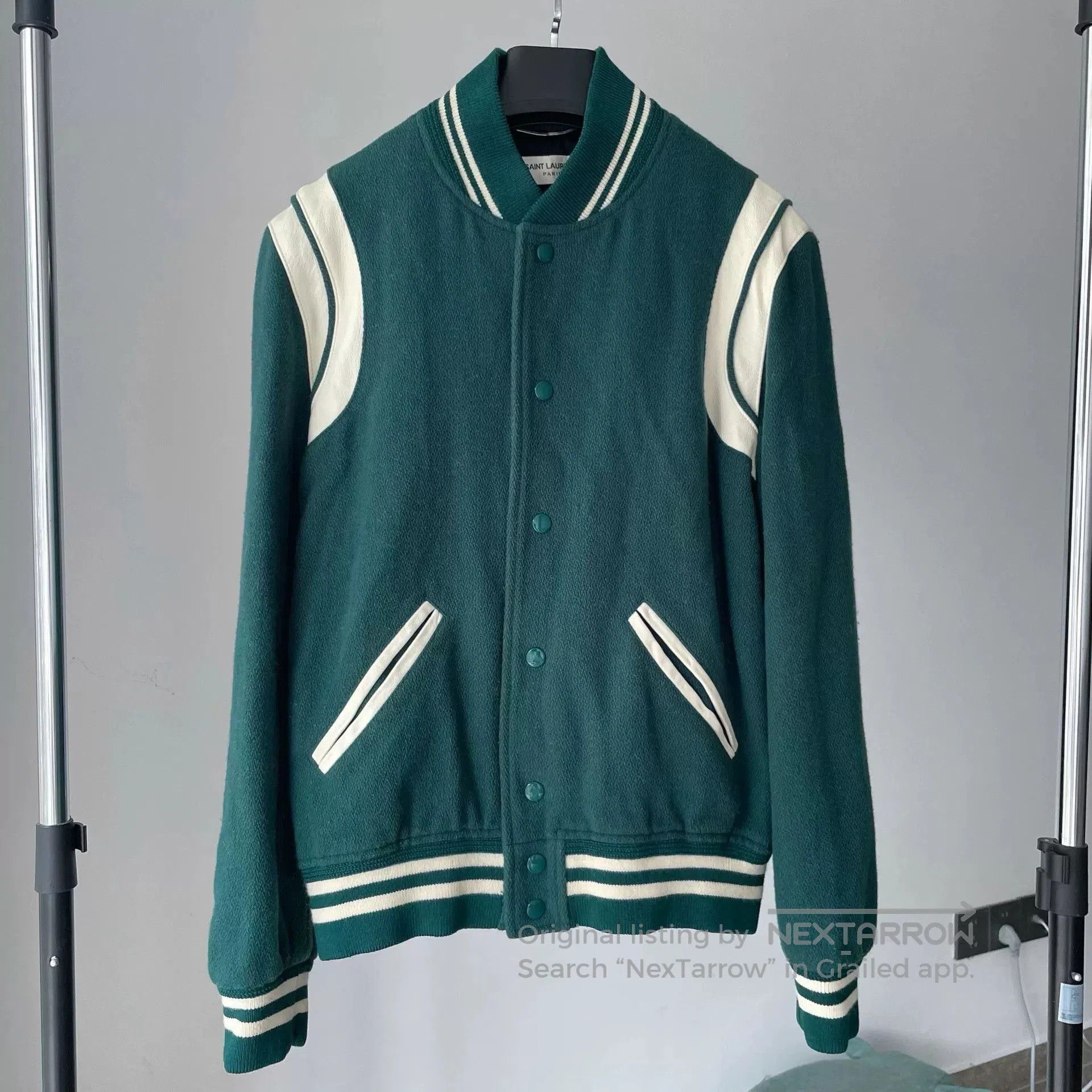 Saint Laurent Paris Saint Laurent Green Wool Baseball Jacket. Size US S / EU 44-46 / 1 - 1 Thumbnail