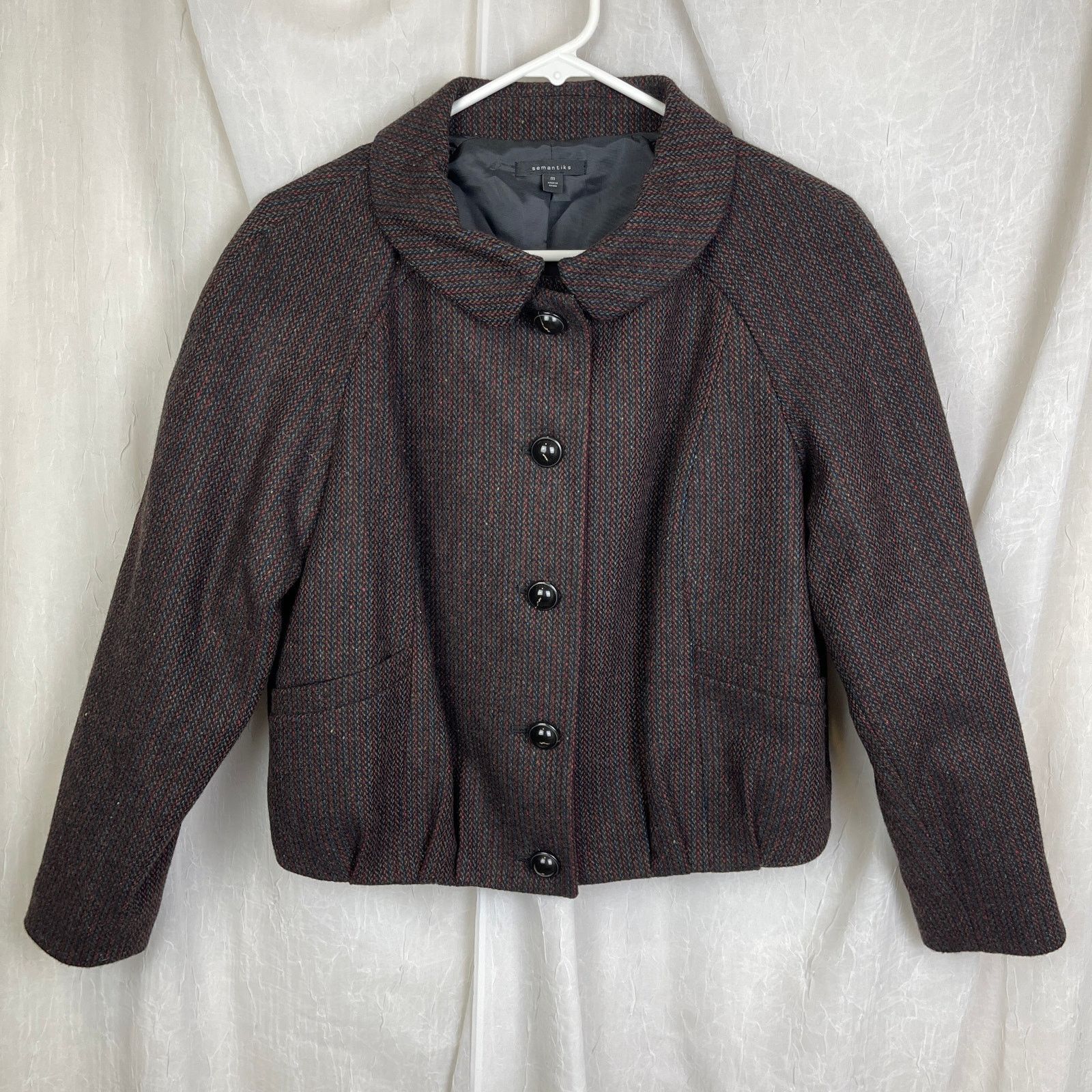 Vintage VTG Y2K Semantiks Cozy Tweed Jacket Brown Black Cottagecore Size M / US 6-8 / IT 42-44 - 17 Thumbnail
