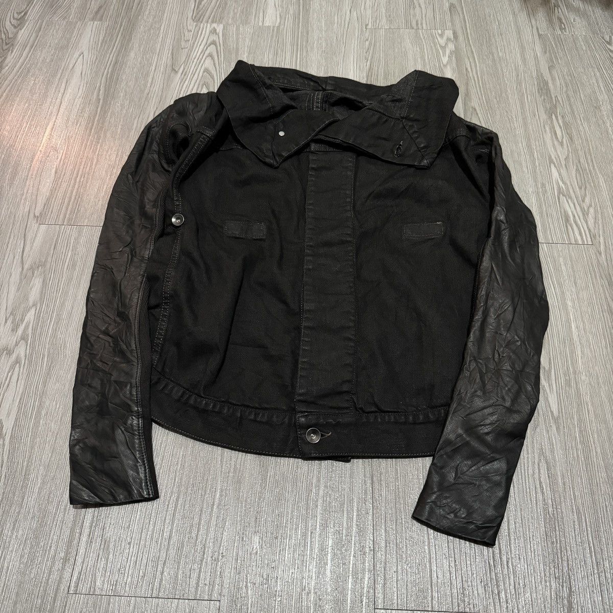 Rick Owens Rick Owens Black Hybrid Leather Slave jacket Size XS / US 0-2 / IT 36-38 - 1 Thumbnail