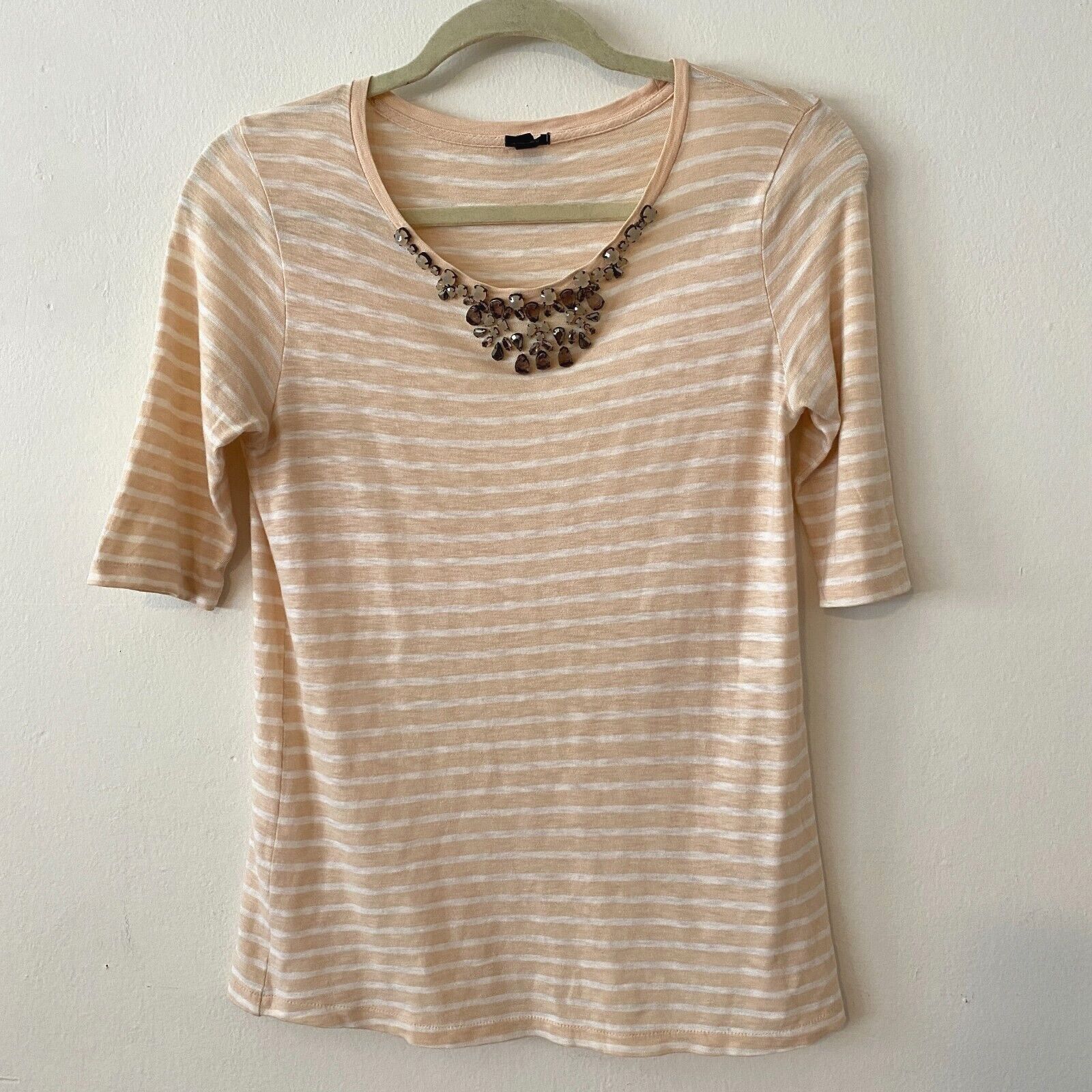 J.Crew J Crew Jeweled Stone Round Neck Peach Striped Painter Tee XS Size XS / US 0-2 / IT 36-38 - 1 Thumbnail