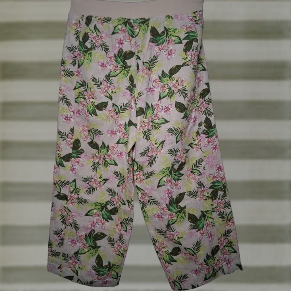 J. Jill J. Jill Love Linen Pants Women S Beige Pink Floral Wide-Leg Cropped Beach Lounge Cropped Linen Pants Summer Spring Beachwear Womens Size 28" / US 6 / IT 42 - 1 Thumbnail