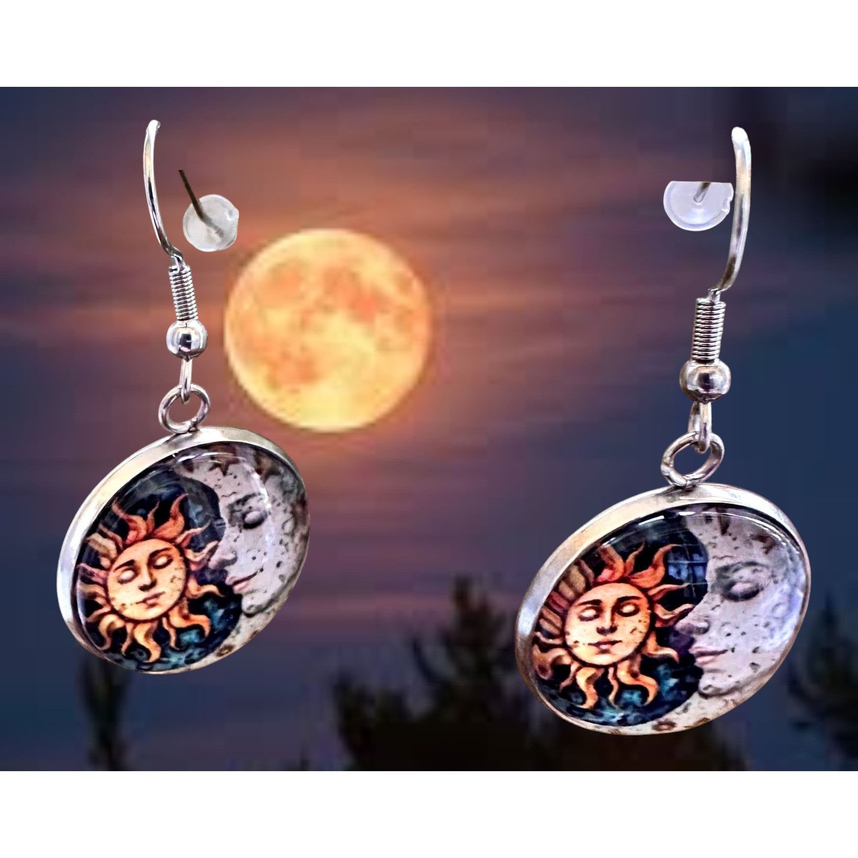 Handmade Sun Moon Earrings Navy Blue Eclectic Planet Astrology Zodiac Size ONE SIZE - 2 Thumbnail