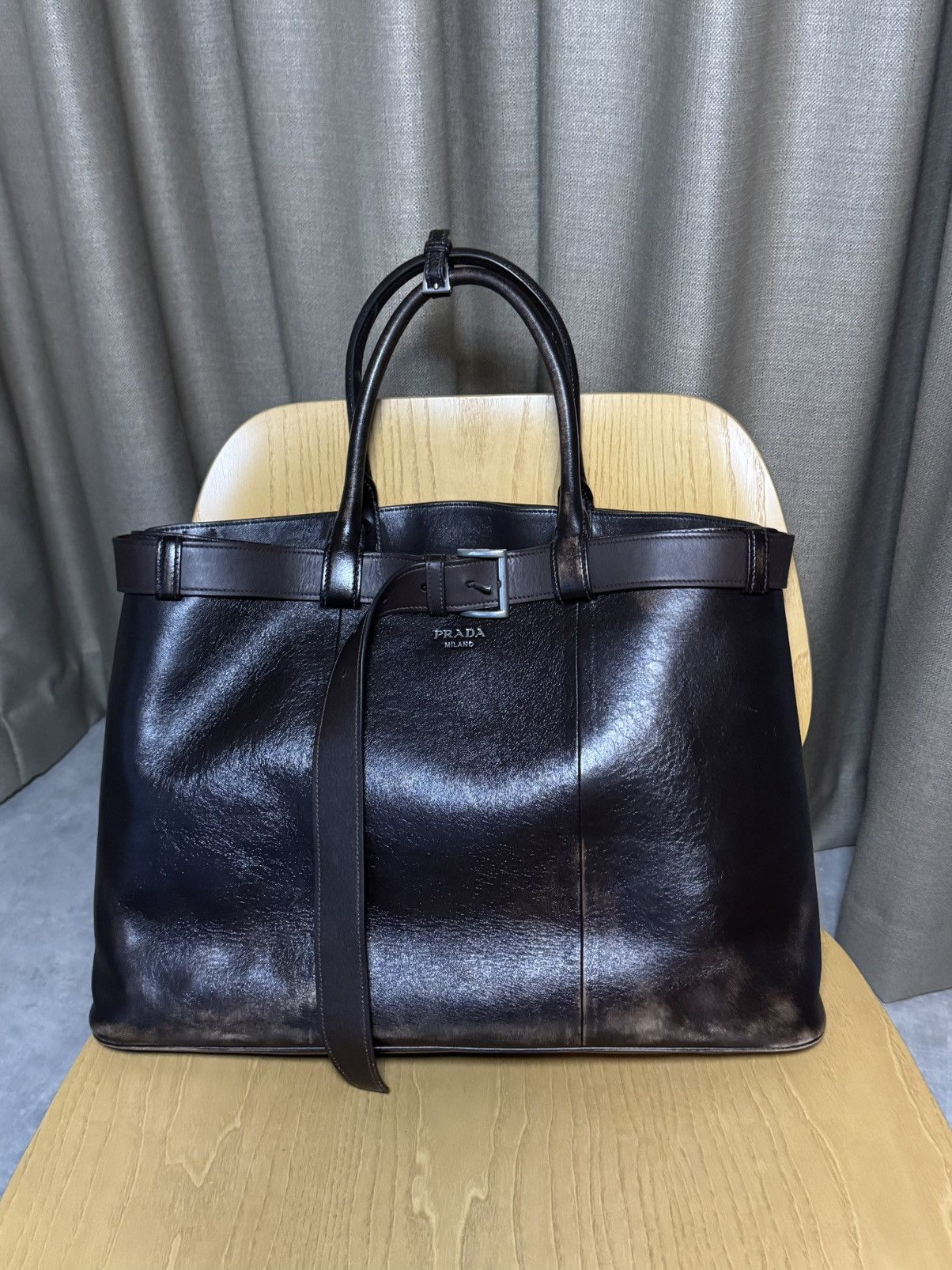 Prada Prada Men’s Buckle Nappa Leather Bag Brown Belt MSRP $8,500 Size ONE SIZE - 16 Thumbnail