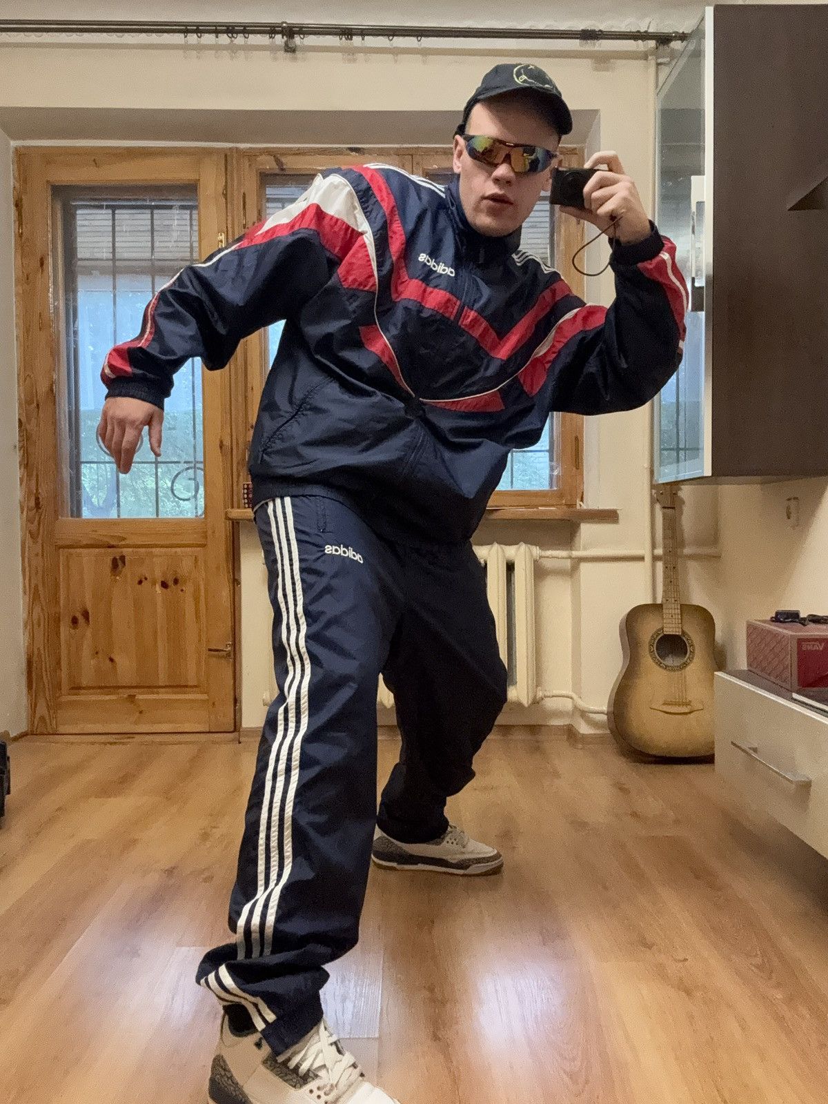 Vintage 90s Adidas Tracksuit Men Jacket and Pants Nylon XL