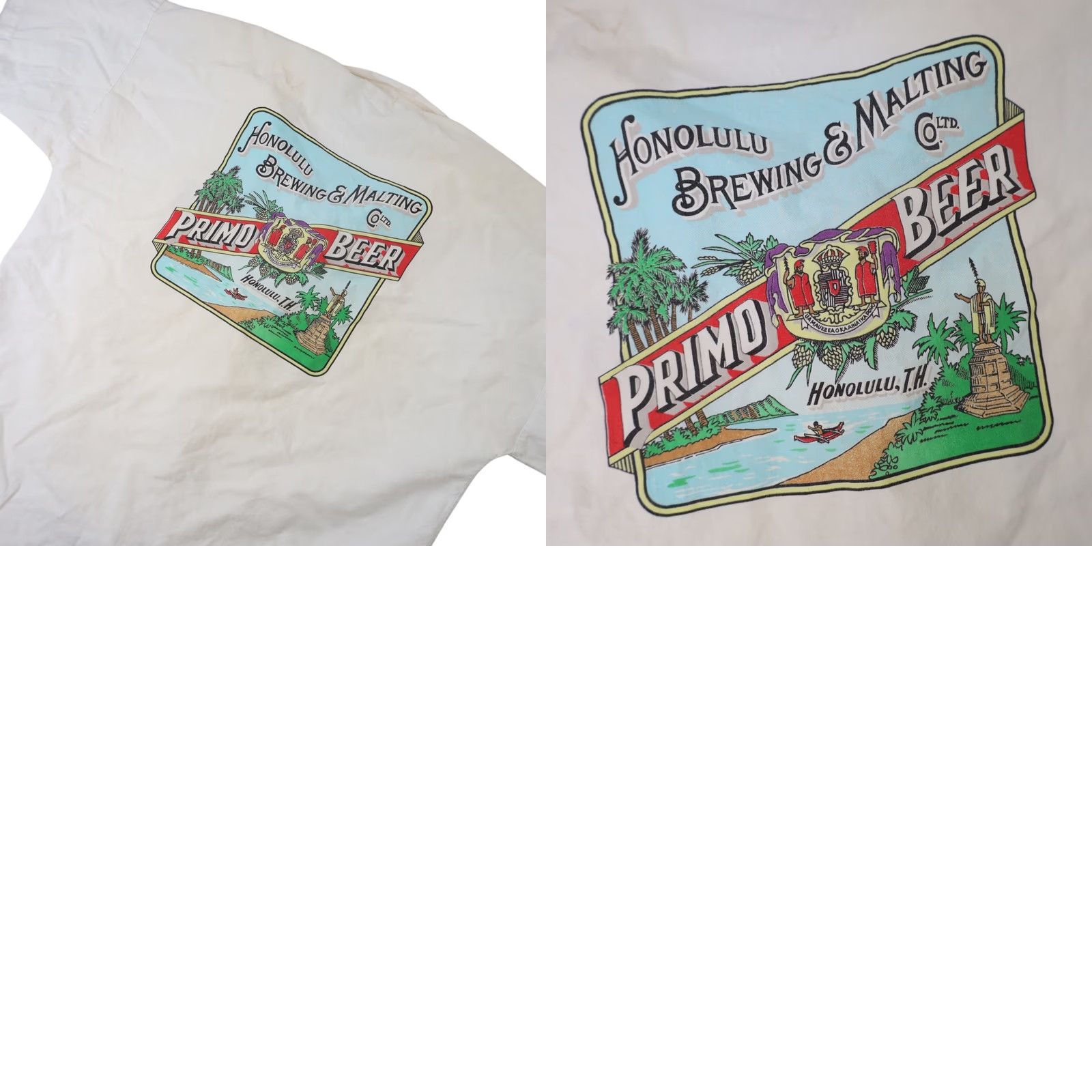 Vintage VINTAGE Crazy Shirts Primo Beer Hawaiian Shirt White Large Mens Button Up Short Sleeve Size US L / EU 52-54 / 3 - 9 Thumbnail
