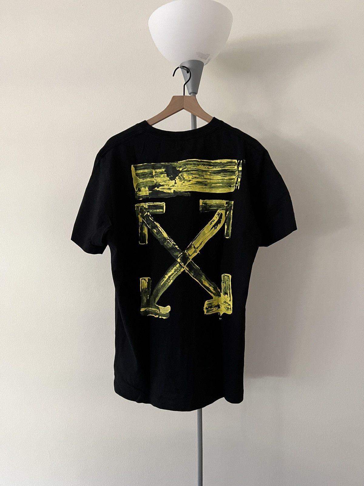 image of Off White Yellow Paint Tshirt in Black, Men's (Size XL)