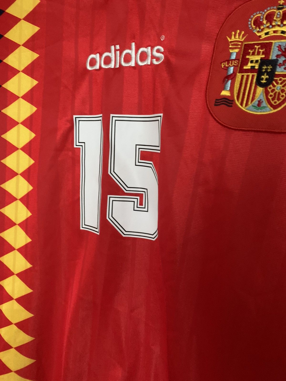 Vintage Adidas Spain Jersey 1994 Style Soccer Home Euro Caminero #15 Size US S / EU 44-46 / 1 - 4 Thumbnail