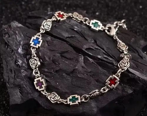 Jewelry Sweet Rose Flower Cross Shiny Colorful Crystal Bracelet Size ONE SIZE - 7 Thumbnail