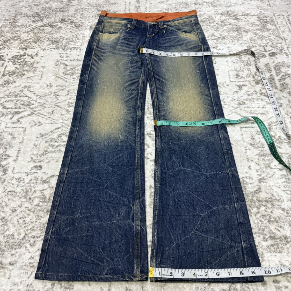 Japanese Brand 2000s Red Pepper Japan Embroidery Skull Flare Wide Leg Jeans Size 29" - 14 Thumbnail