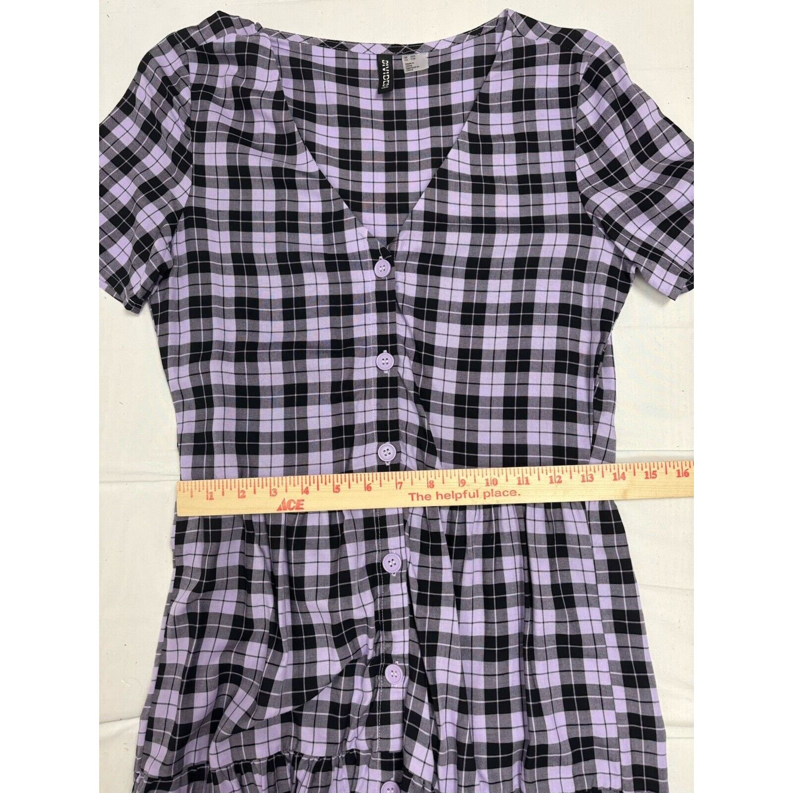 H&M H&M Divided Women’s Purple Black Plaid V Neck SS Dress XXS Size XXS / US 00 / IT 34 - 4 Thumbnail