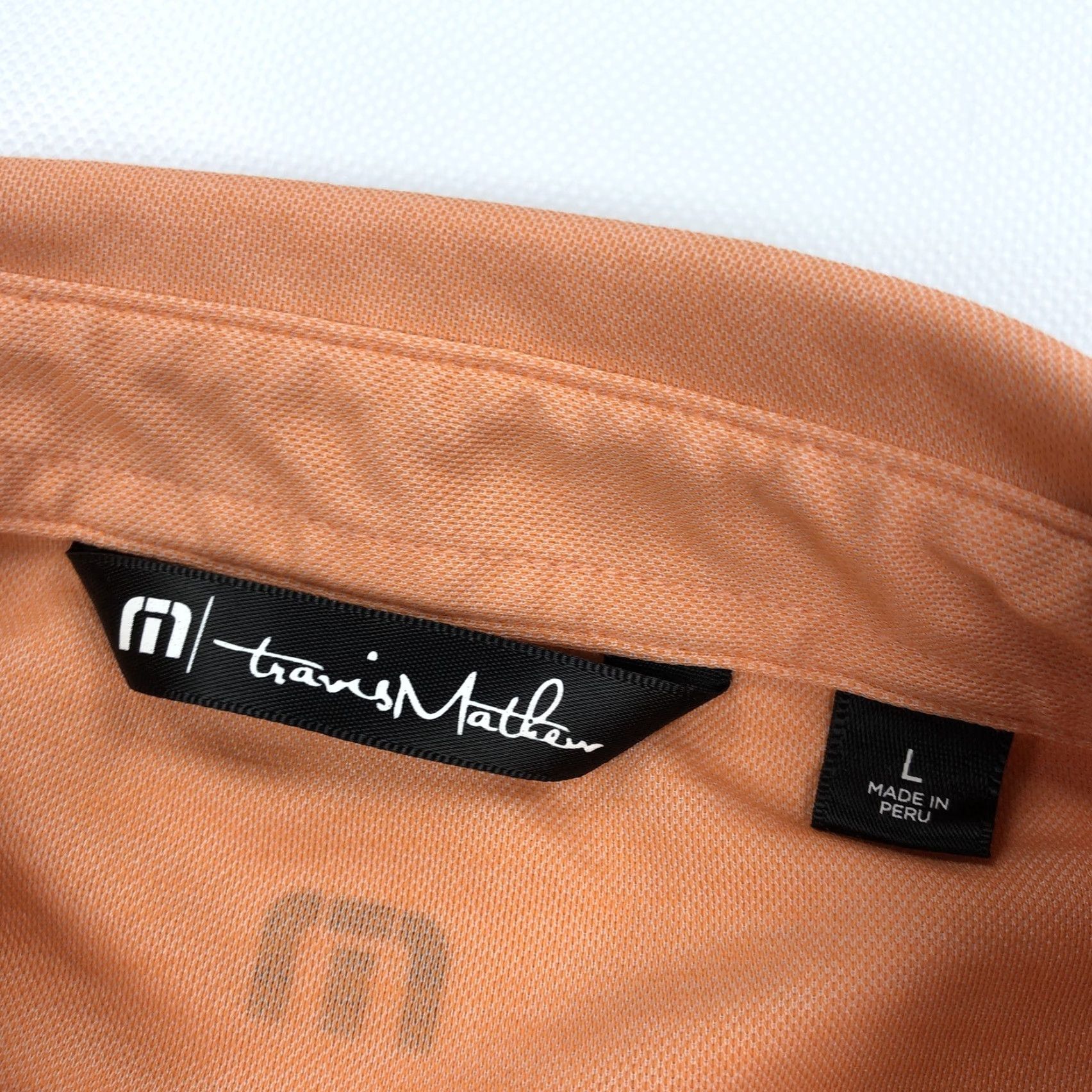 TravisMathew TravisMathew Men's L Polo Shirt Pinehurst 1895 Peach Orange Golf Performance Embroidery Logo Pattern Short Sleeve Shirt Mens Size US L / EU 52-54 / 3 - 4 Thumbnail