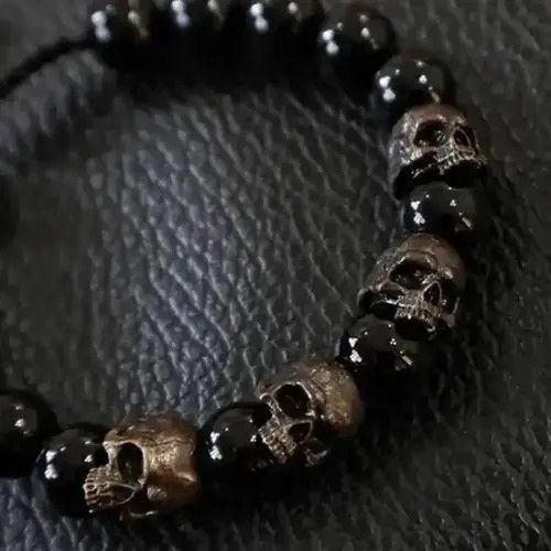 THVM Dark Vintage Style Horror Skull Black BeadsBracelet Size ONE SIZE - 4 Thumbnail