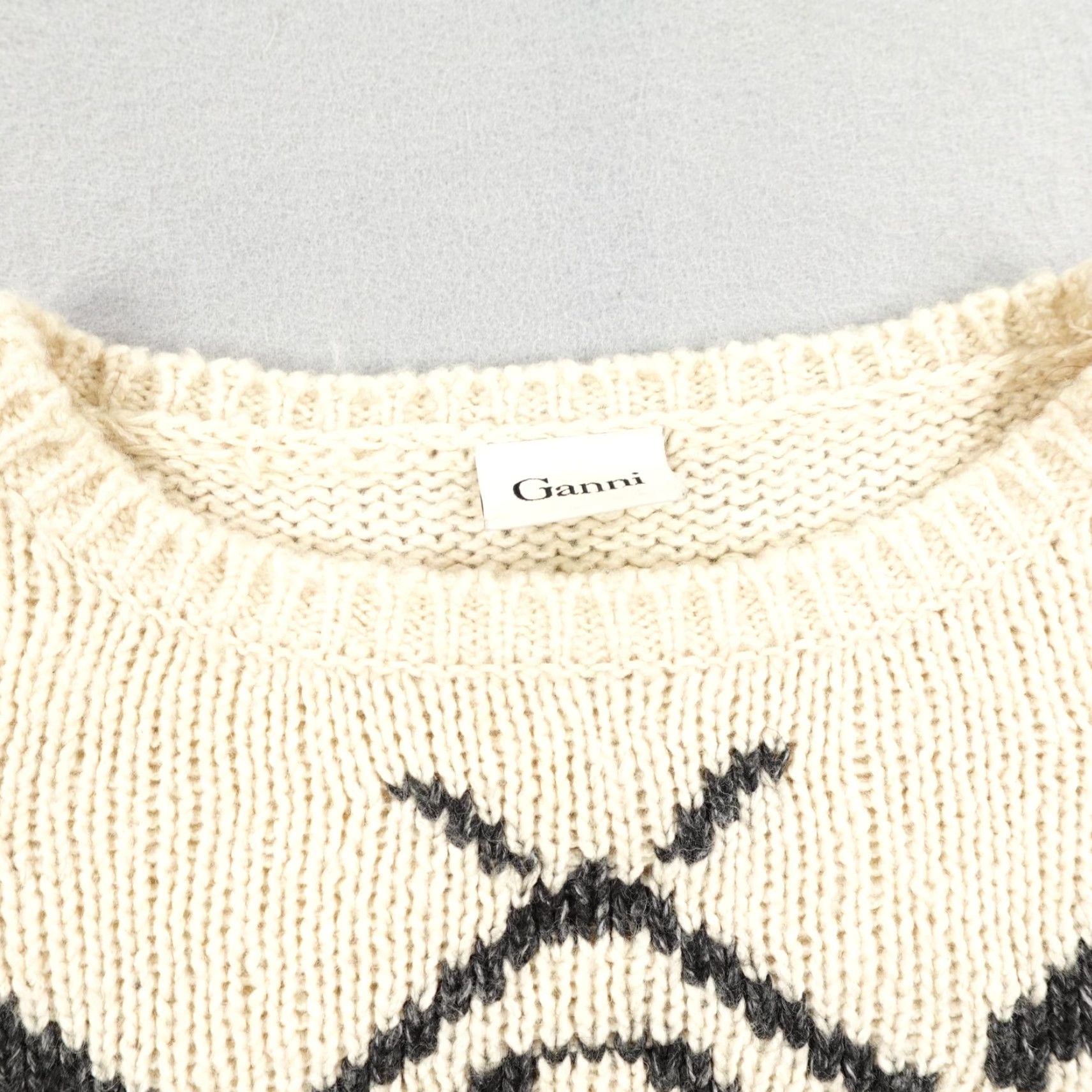 Ganni Ganni Sweater Womens XL Gray Beige Fair Isle Wool Blend Crew Neck 3/4 Sleeve Knit Pullover Casual Womens Size L / US 10 / IT 46 - 3 Thumbnail