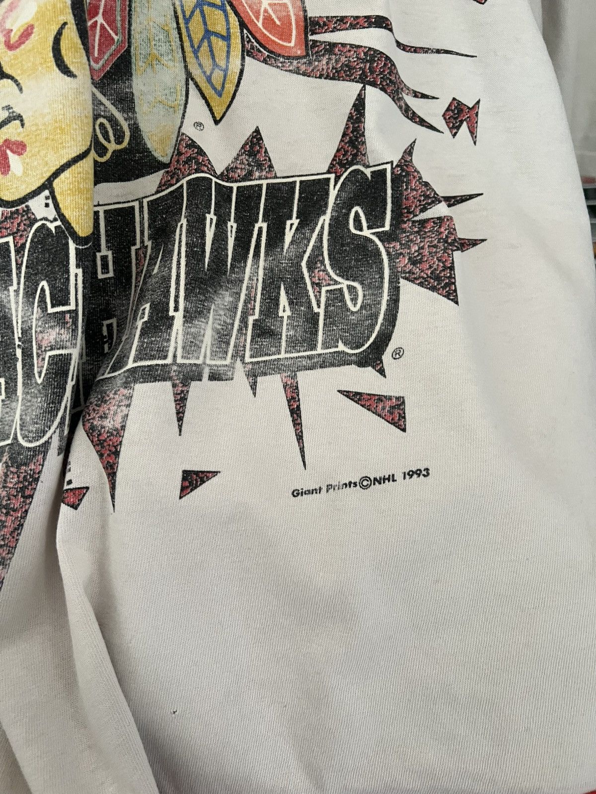 NHL 1993 Chicago Blackhawks Single Stitch Hockey Tee Size US XL / EU 56 / 4 - 5 Thumbnail