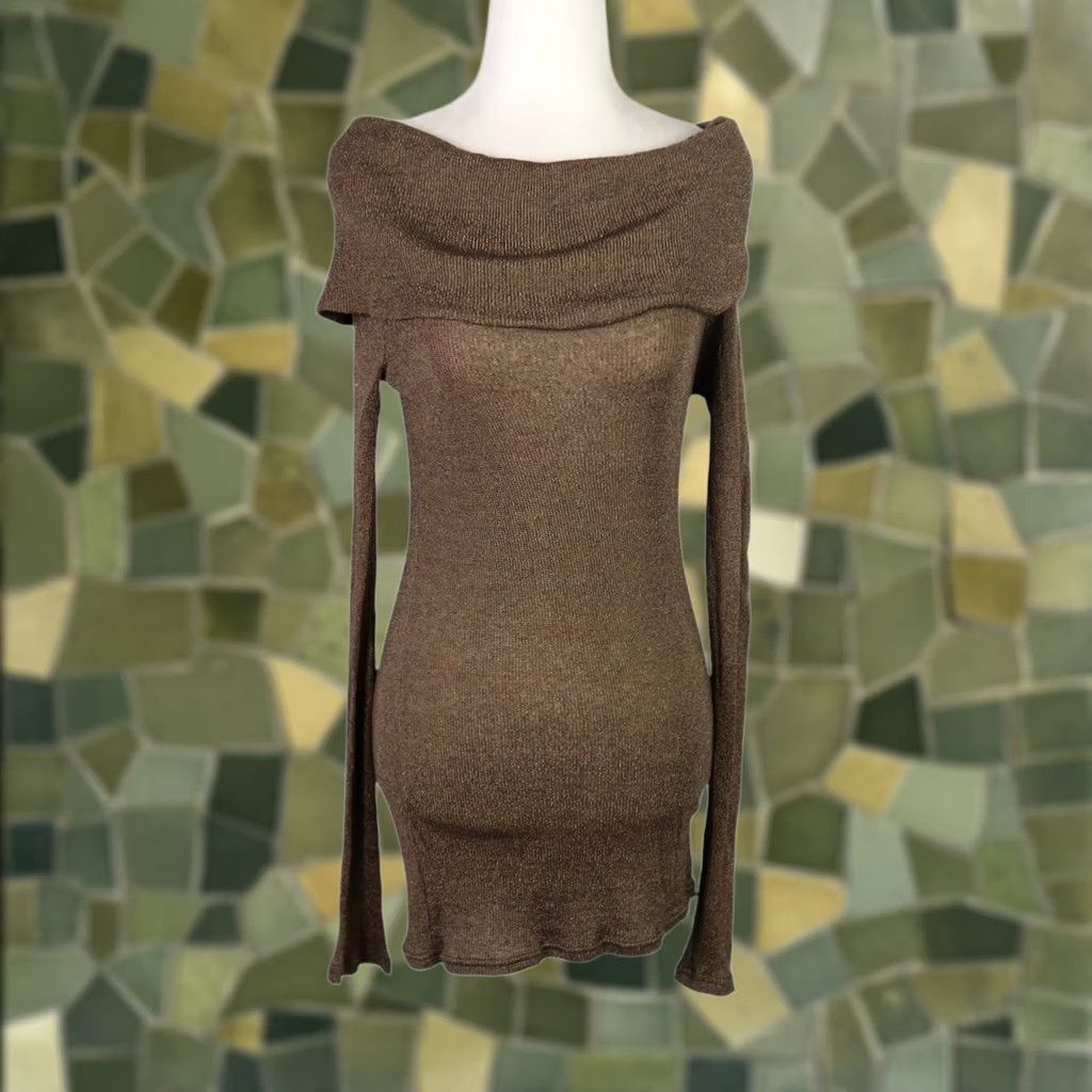 Michael Stars Michael Stars brown off-the-shoulder cowl neck knit tunic top Womens Long Sleeve S Cotton Nylon Modern Tunic Autumn Spring Size S / US 4 / IT 40 - 1 Thumbnail