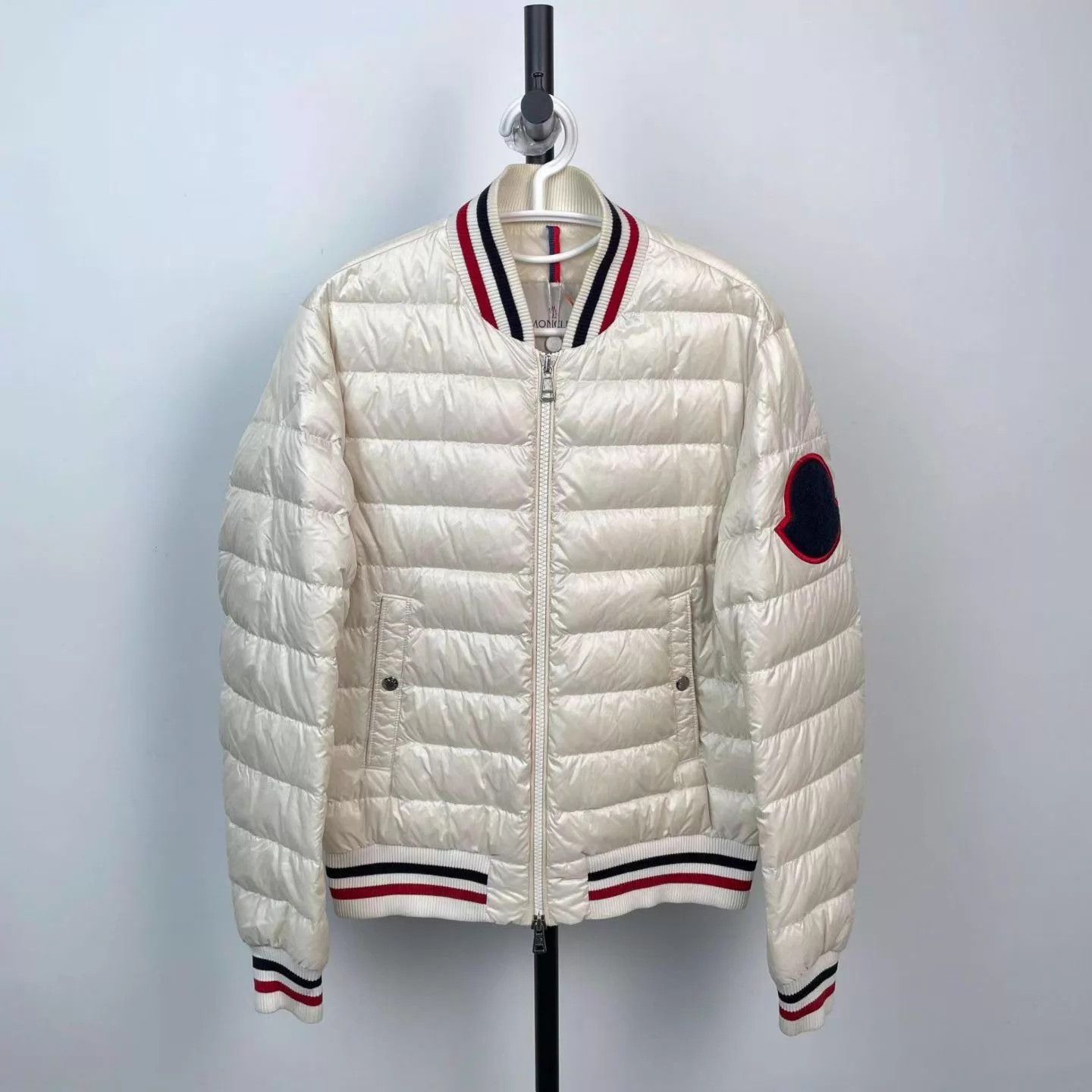 Moncler Moncler White Striped Webbing Crewneck Down Jacket Size 3 Size US L / EU 52-54 / 3 - 1 Thumbnail