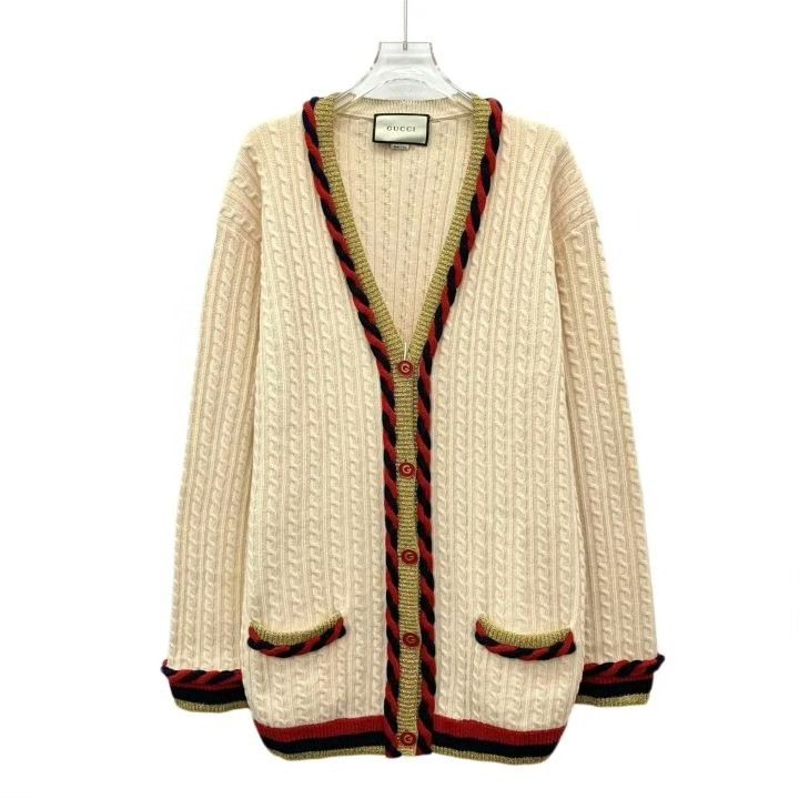 Gucci Gucci Beige Wool Cable-Knit V-Neck Cardigan Size M / US 6-8 / IT 42-44 - 1 Thumbnail