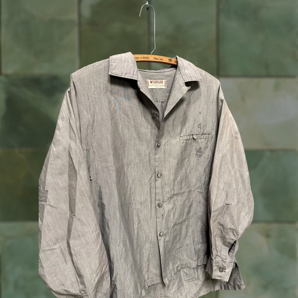 McGregor VINTAGE McGregor Shirt Gray Cotton Loop Collar Men’s Button Front Medium 1950s Rockabilly Mens Size US M / EU 48-50 / 2 - 1 Thumbnail