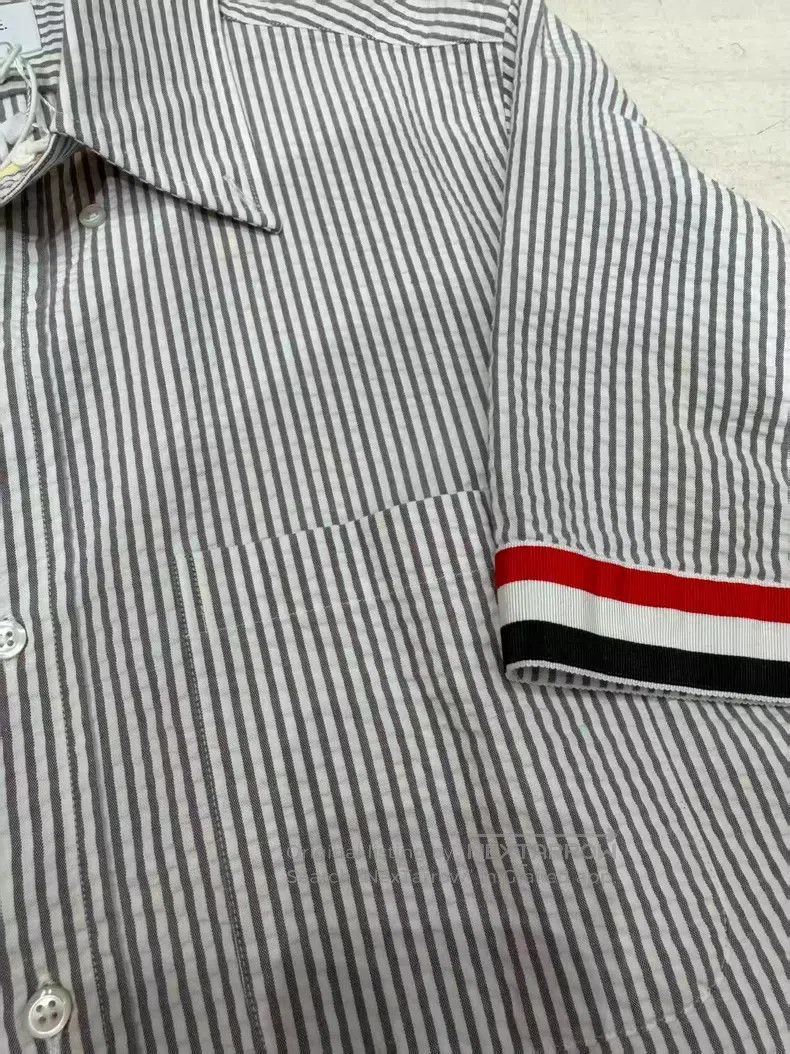 Thom Browne Thom Browne Short-sleeve shirt with grey and white fine st Size US M / EU 48-50 / 2 - 8 Thumbnail