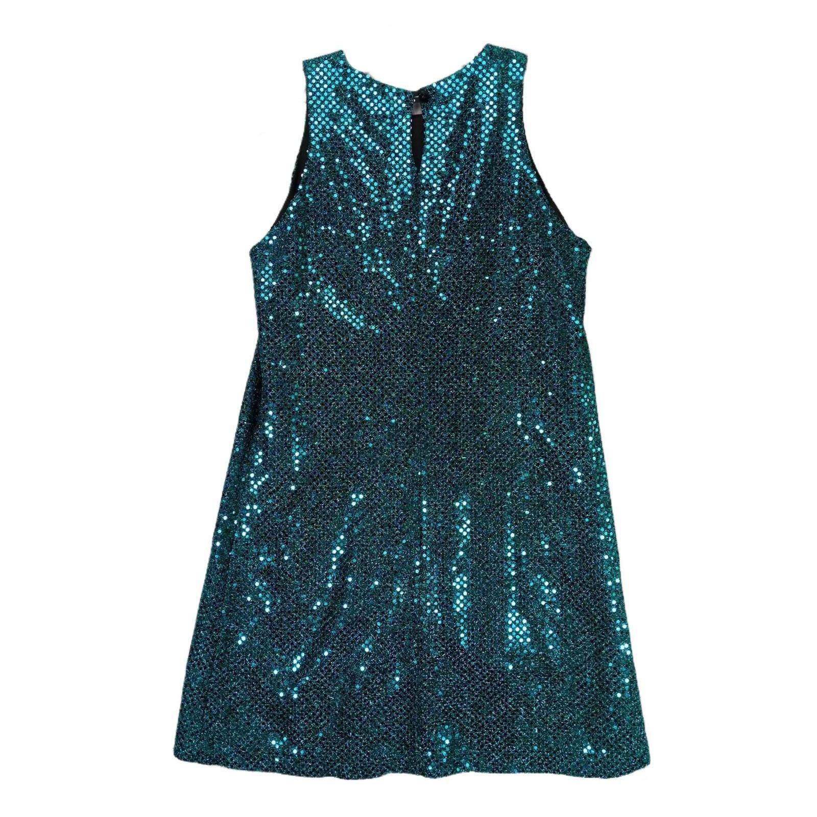 Vintage All That Jazz Sz S Teal Sequin A-Line Cocktail Swing Dress Size S / US 4 / IT 40 - 2 Thumbnail
