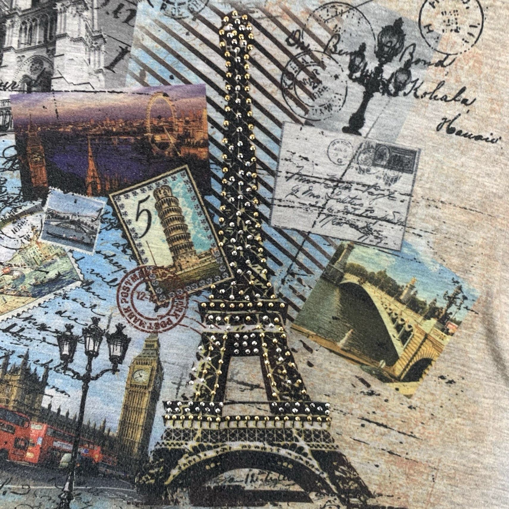 Vintage Misia Tunic Shirt 1X Plus Gray Paris Eiffel Tower Rhinestone Geometric 90s Holiday Travel V-Neck Cap Sleeve Pullover Relaxed Size XL / US 12-14 / IT 48-50 - 4 Thumbnail