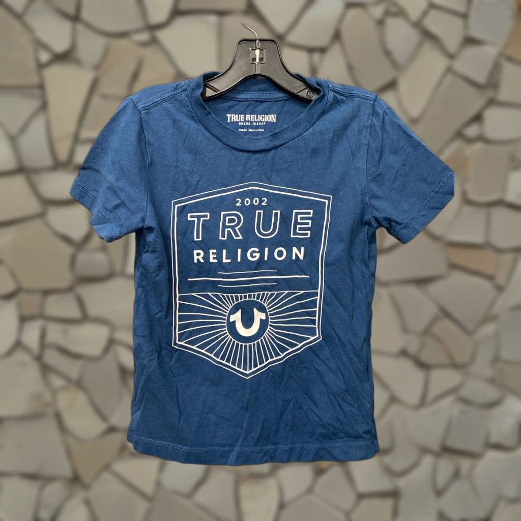 VINTAGE True Religion Kids T-Shirt XS Blue Unisex Casual Clothing