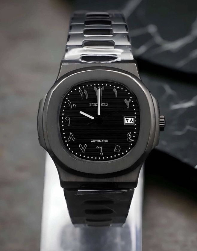 Japanese Brand Seiko Mod Nautilus All Black Arabic Dial Steel Watch 41mm Size ONE SIZE - 1 Thumbnail