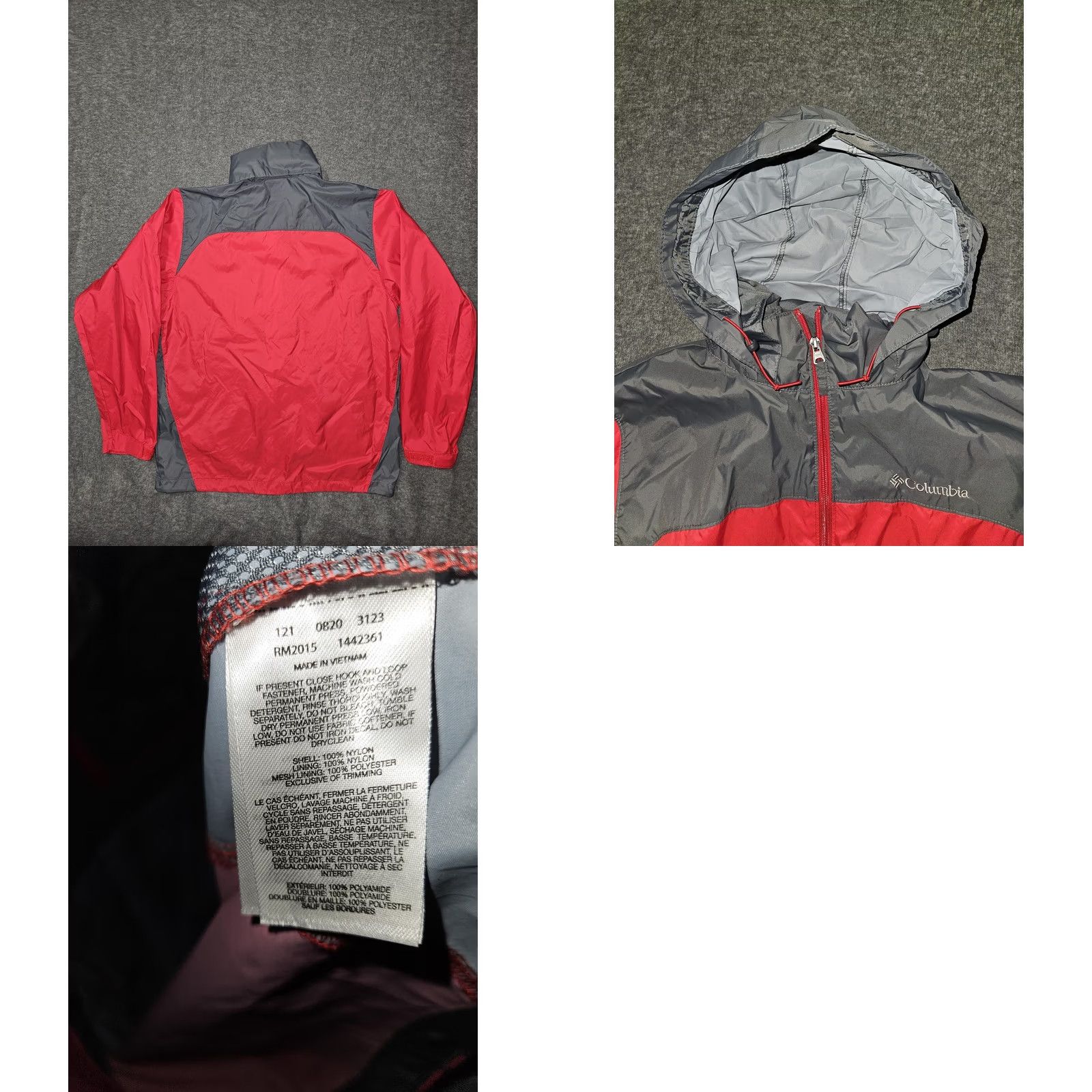 Vintage Columbia Jacket Mens Medium Red Gray Hooded Windbreaker Full Zip Outdoors Coat Size US M / EU 48-50 / 2 - 8 Thumbnail