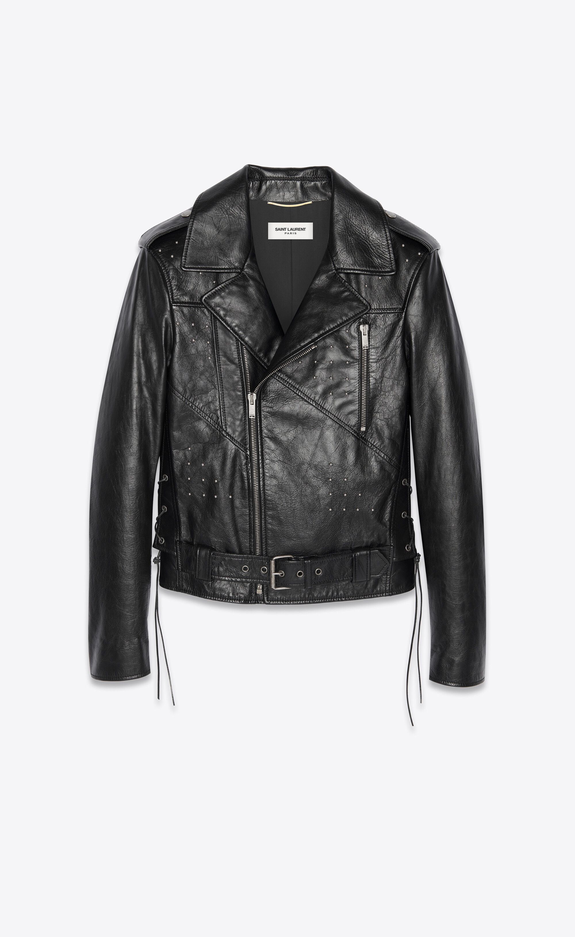 o1s1wg111224 Motorcycle Jacket Aged Leather Studs in Black