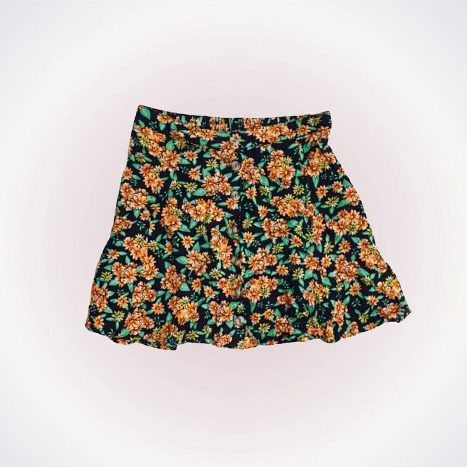 Other LA Hearts Orange and Black Floral Buttoned Skirt | Sz S Size 27" / US 4 / IT 40 - 1 Thumbnail