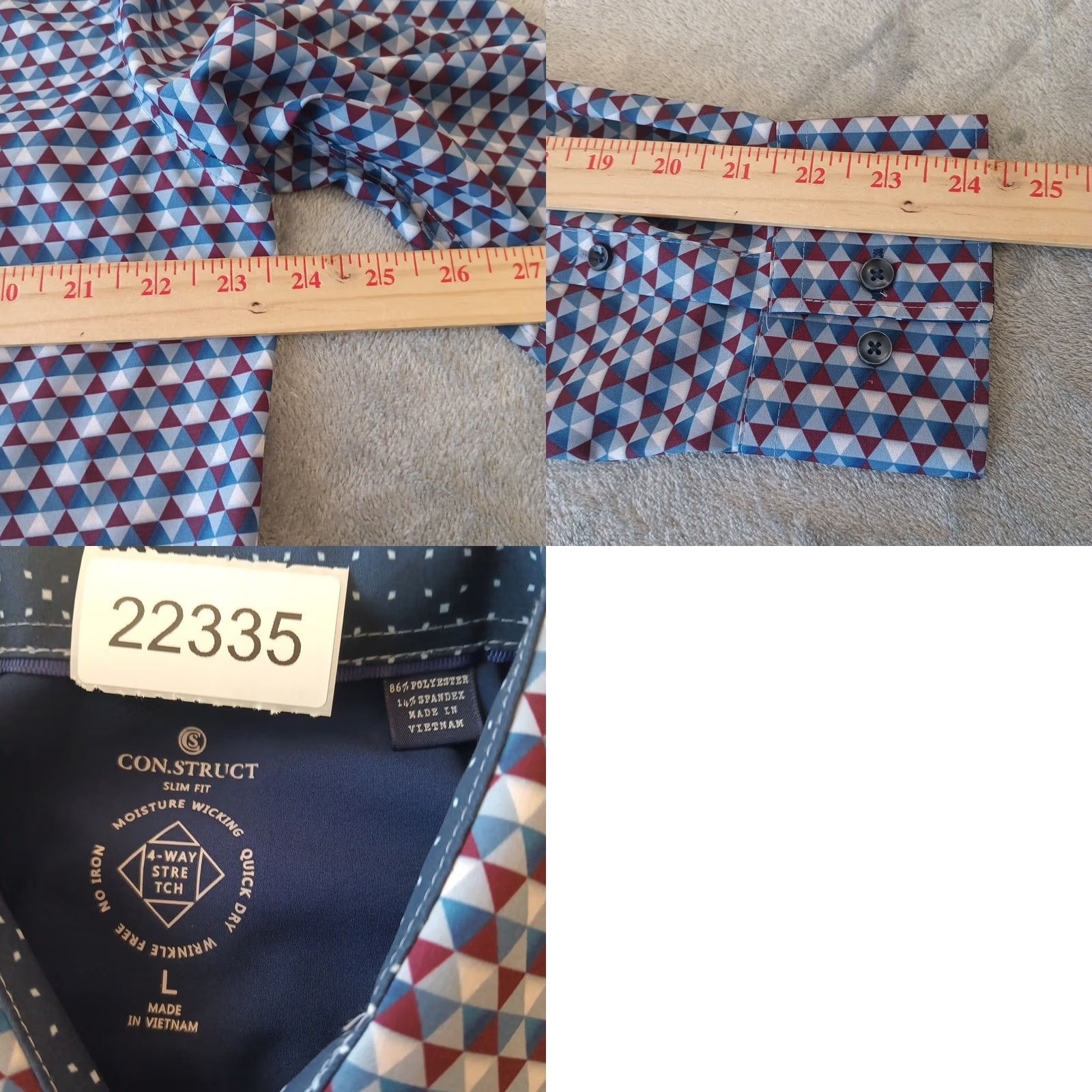 Vintage Con Struct Shirt Mens Large Slim Fit Blue Purple Geometric Long Sleeve Button Up Size US L / EU 52-54 / 3 - 8 Thumbnail