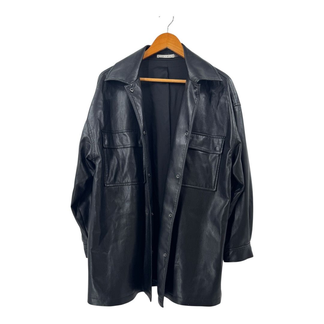 Alice + Olivia Alice Olivia Jacket Vegan Leather Oversized Shacket Black Size M / US 6-8 / IT 42-44 - 4 Thumbnail