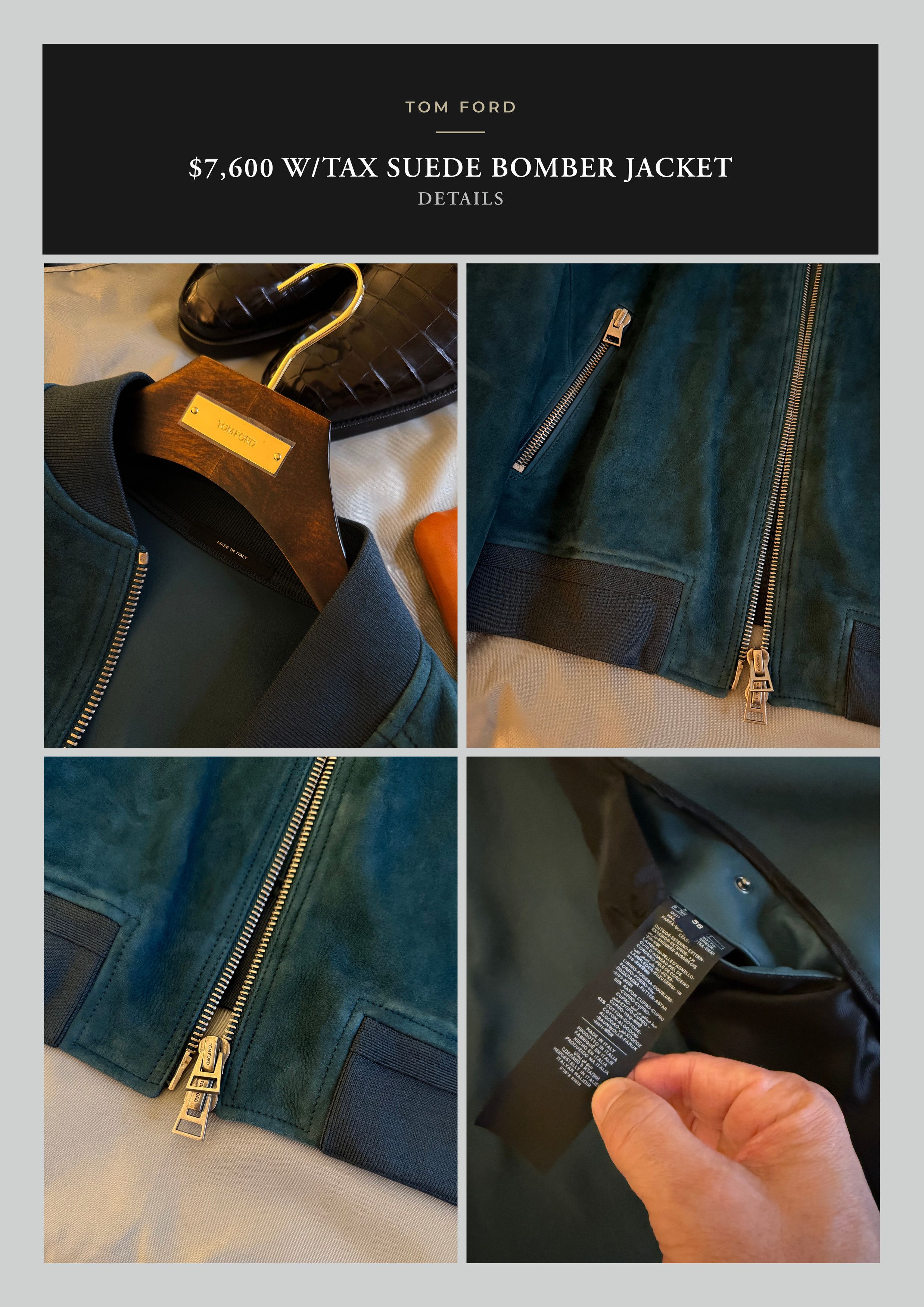 Tom Ford Coveted Rare $7,600 w/tax Cerulean Suede Bomber Jacket Size US XL / EU 56 / 4 - 20 Thumbnail