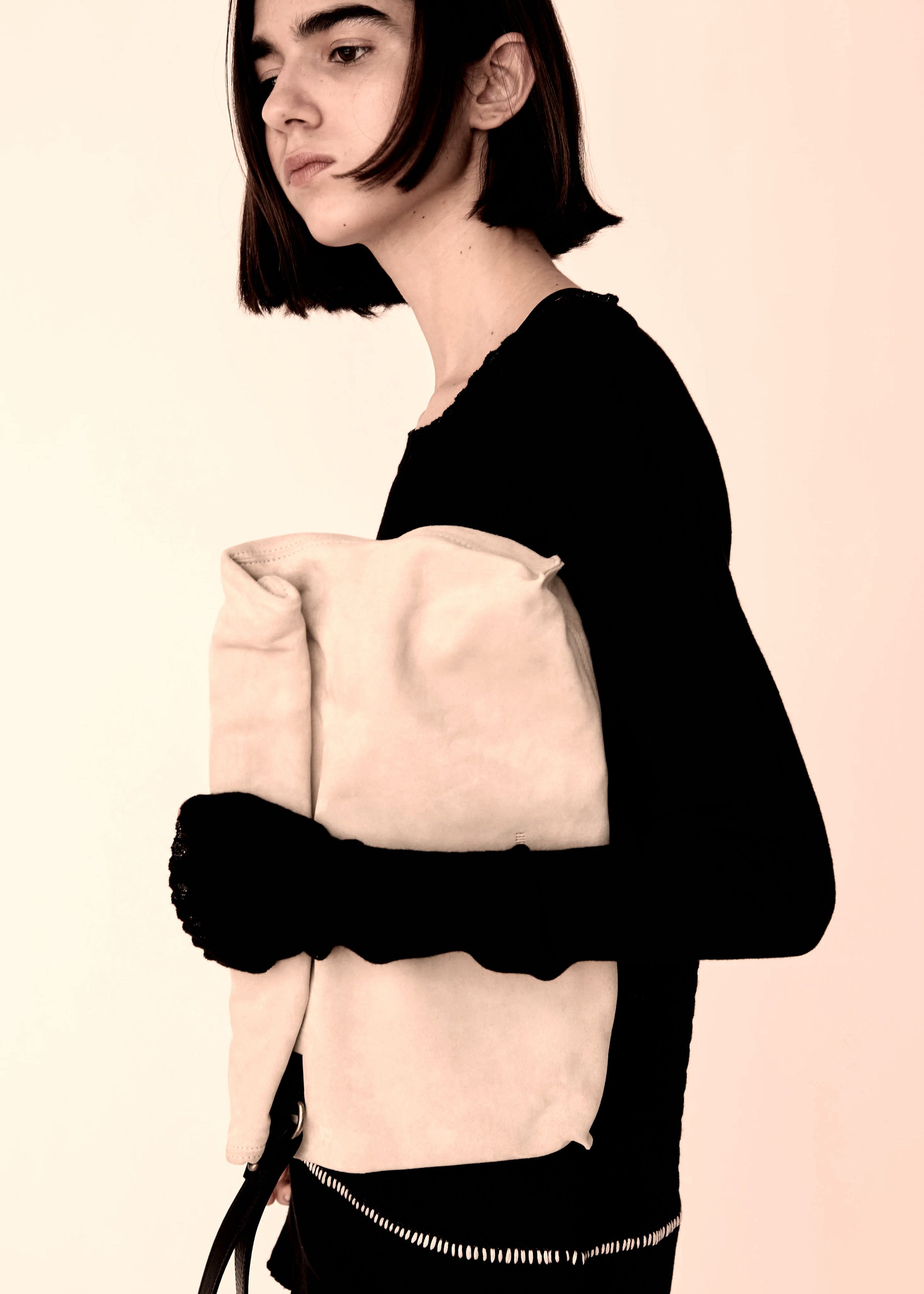 Ann Demeulemeester suede roll clutch