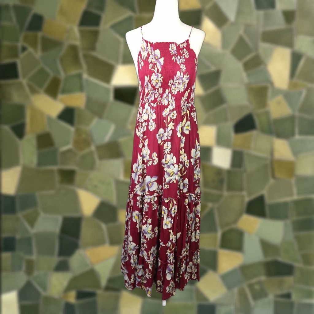 Free People Free People Intimately burgundy red and cream floral smocked maxi dress S Size S / US 4 / IT 40 - 1 Thumbnail