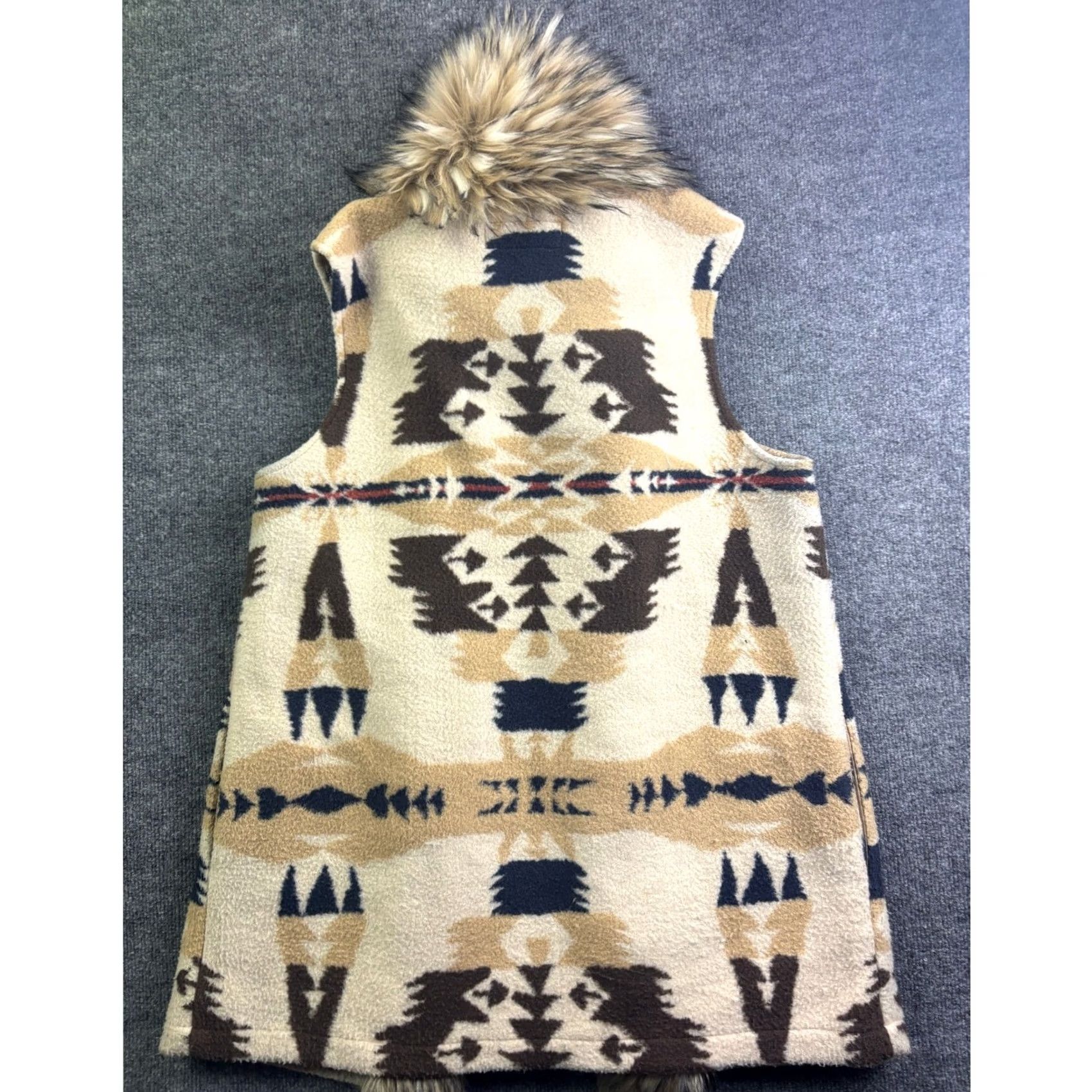 Vintage Tasha Polizzi Vest Womens M Tan Southwestern Fleece Hooded Fur Trim Open Front Geometric Bohemian Jacket/Coat Length Mid-Length Casual Summer? Size M / US 6-8 / IT 42-44 - 8 Thumbnail
