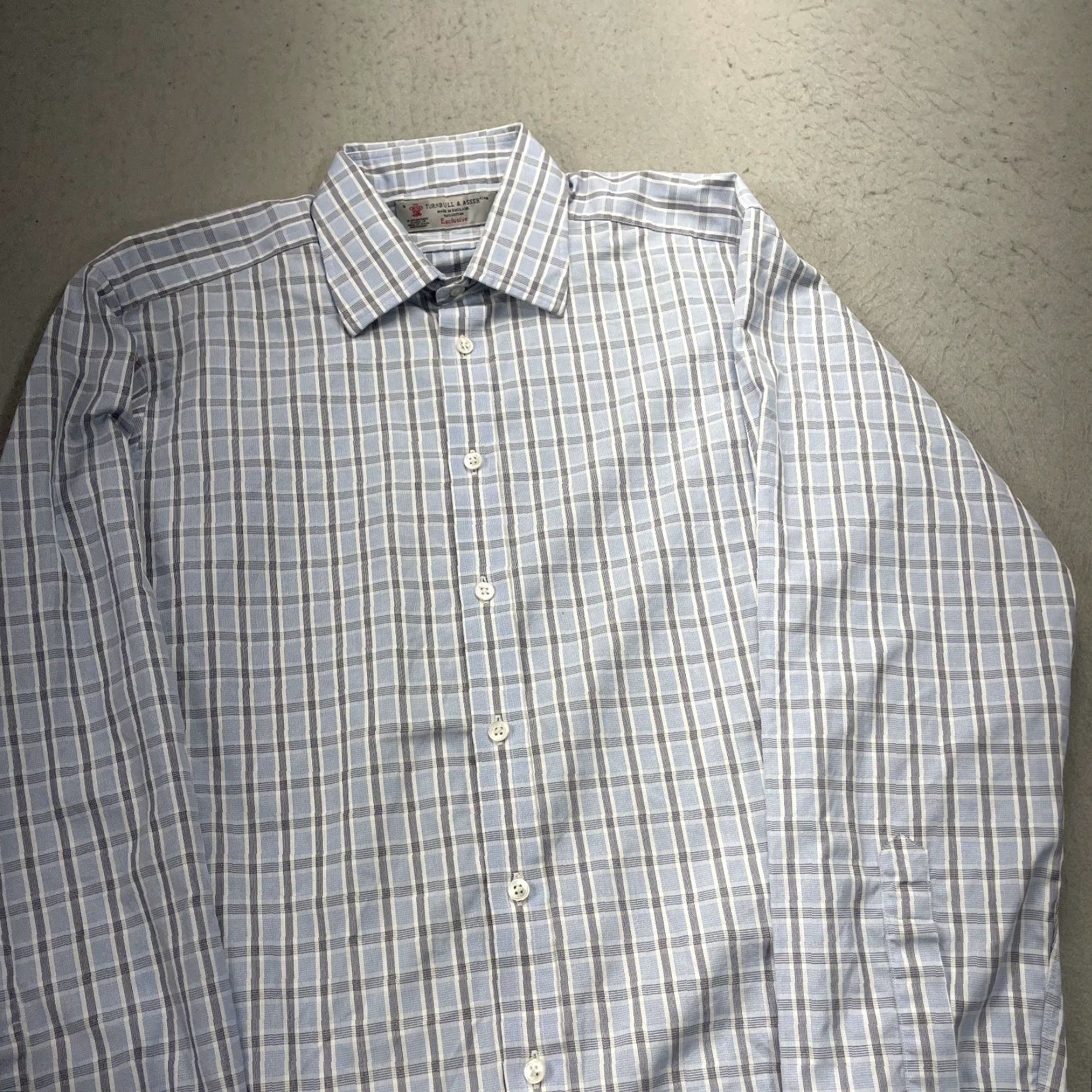 Turnbull & Asser Turnbull & Asser Shirt Mens 16 41 Blue Plaid 100% Cotton Barrel Prep Dress Shirt Mens Size US L / EU 52-54 / 3 - 3 Thumbnail