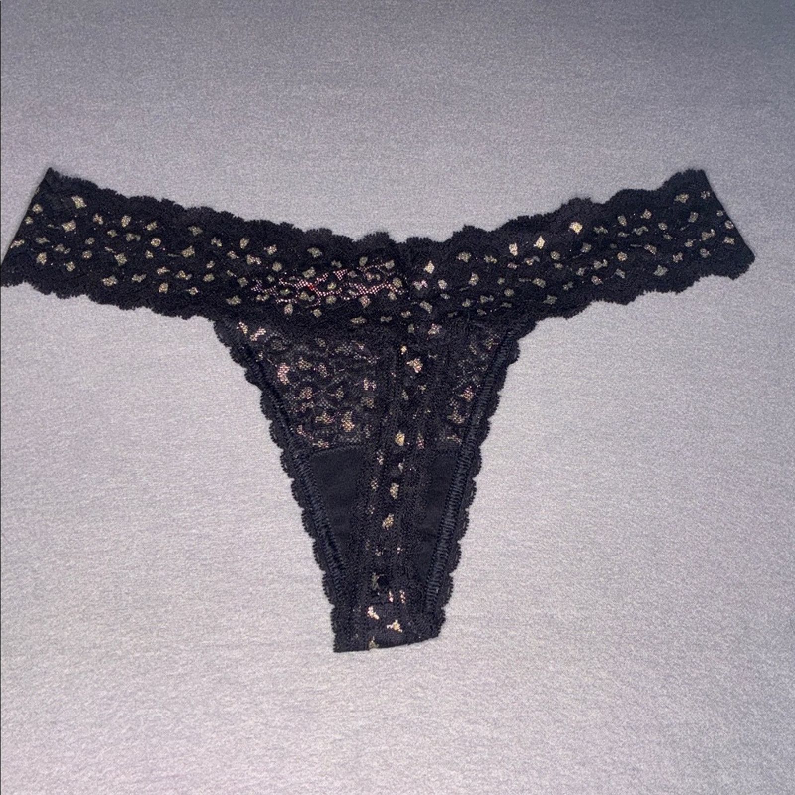 Victoria's Secret Victoria’s Secret Black Lace Thong Panty Gold Leopard Size ONE SIZE - 4 Thumbnail