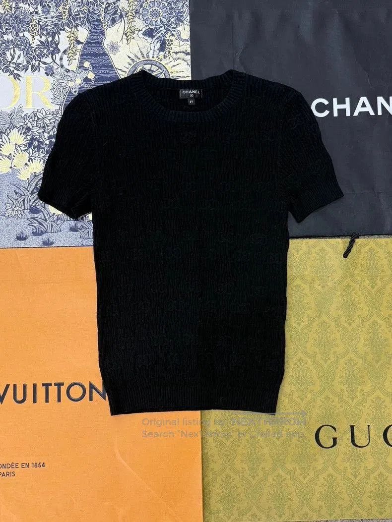 Chanel Black Logo Knit Short Sleeve.